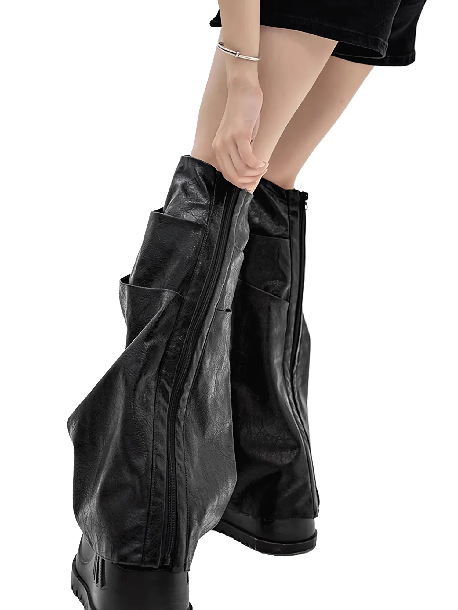 Layered Faux Leather Leg Covers - Image 4