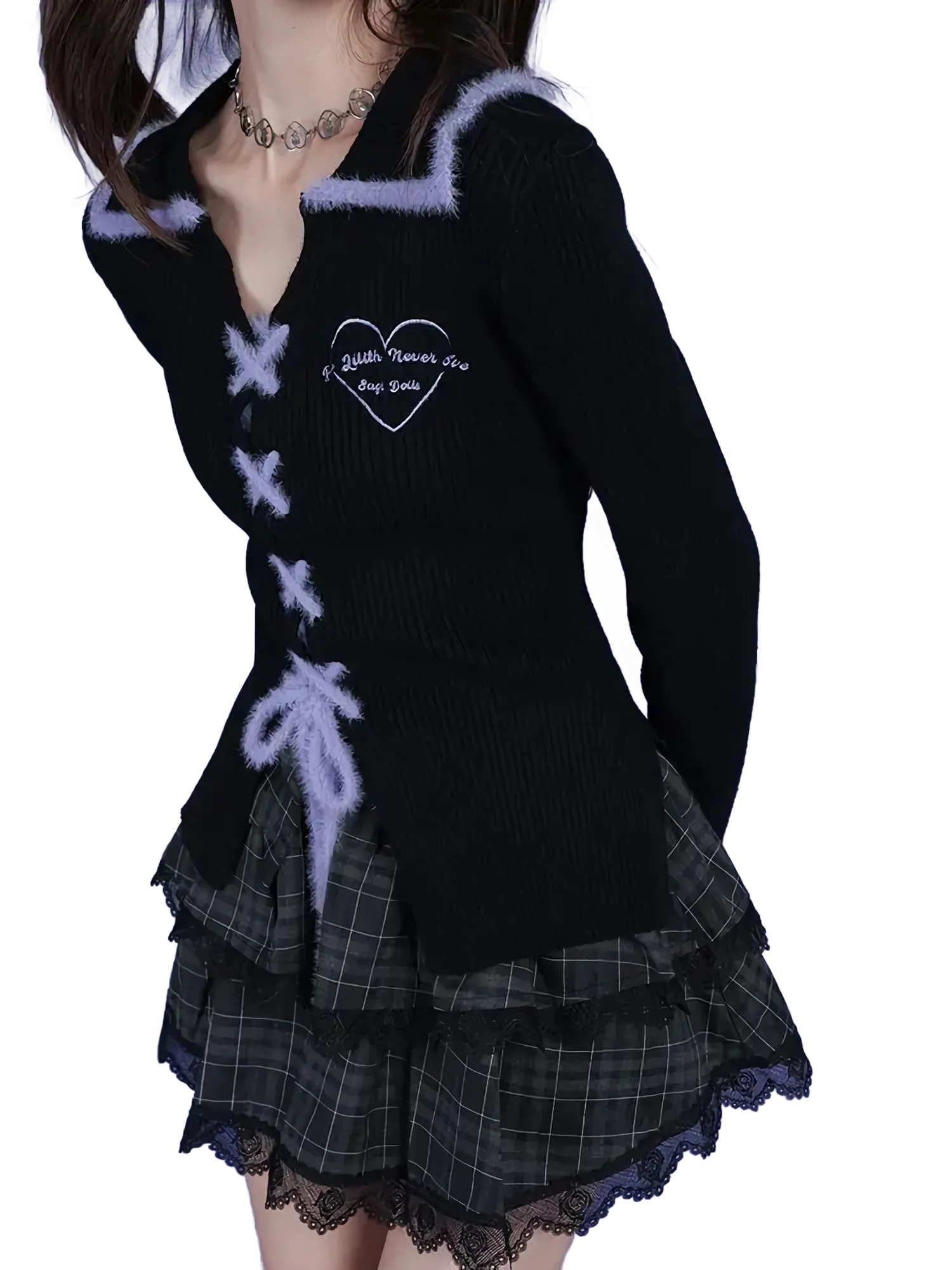 Lilac Lace-Up Knit Cardigan - Image 3