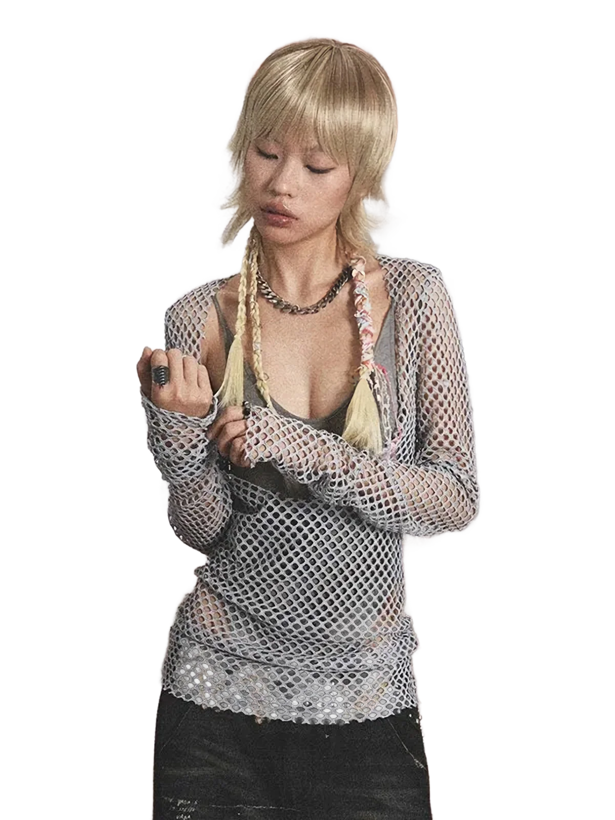 Loose Knit Mesh Long Sleeve Top - Image 3