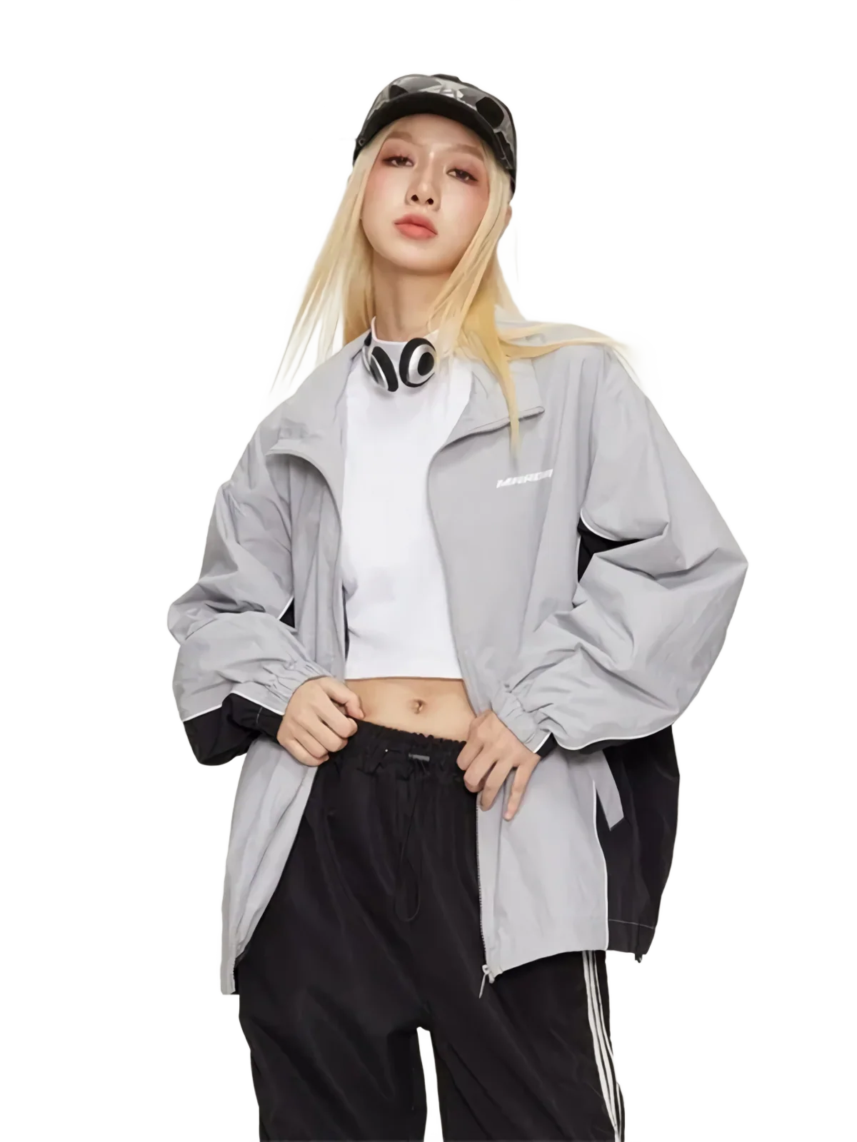 Mardia Two-Tone Chic Zip Up Windbreaker