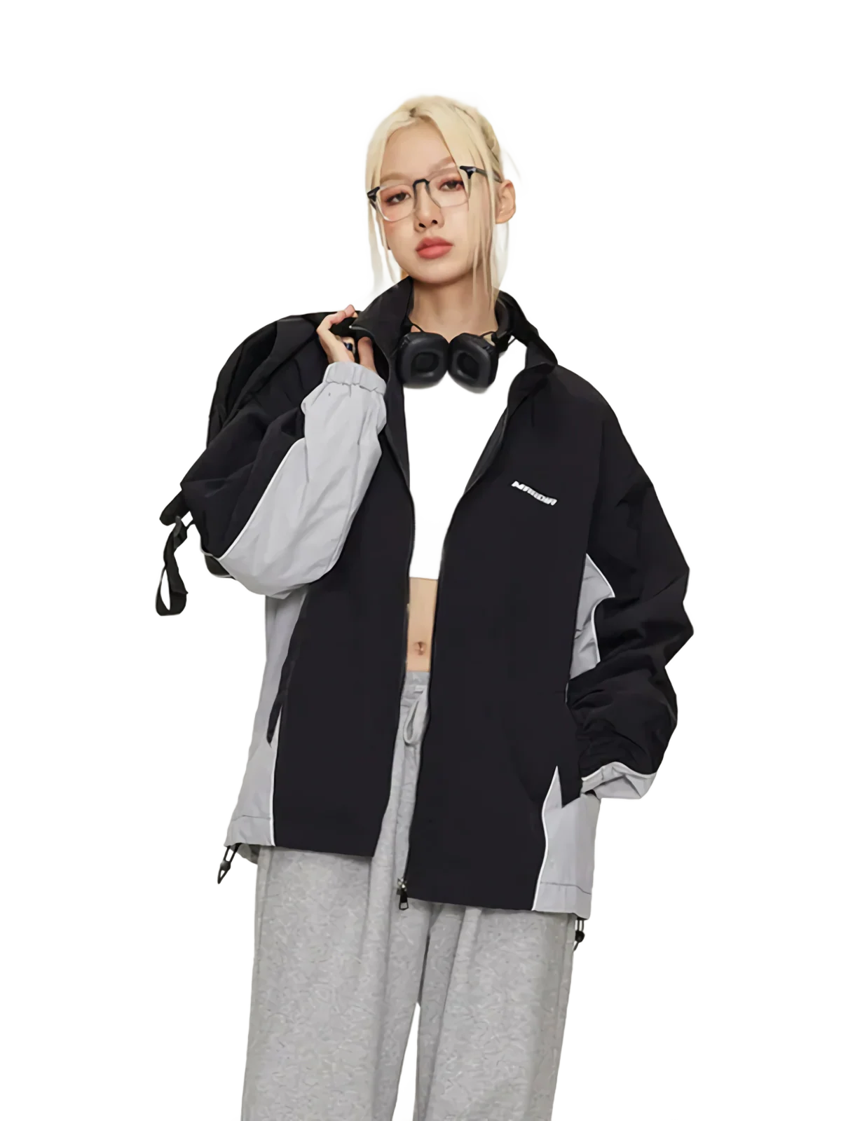 Mardia Two-Tone Chic Zip Up Windbreaker - Image 2