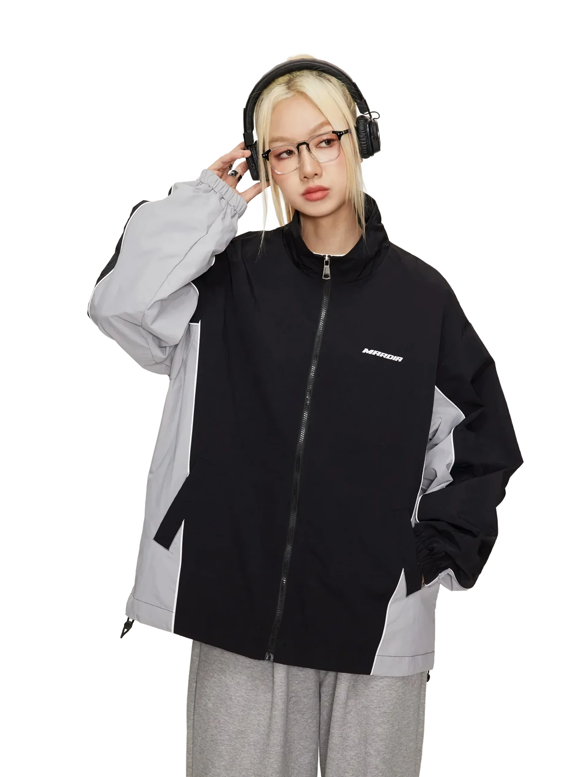 Mardia Two-Tone Chic Zip Up Windbreaker - Image 3