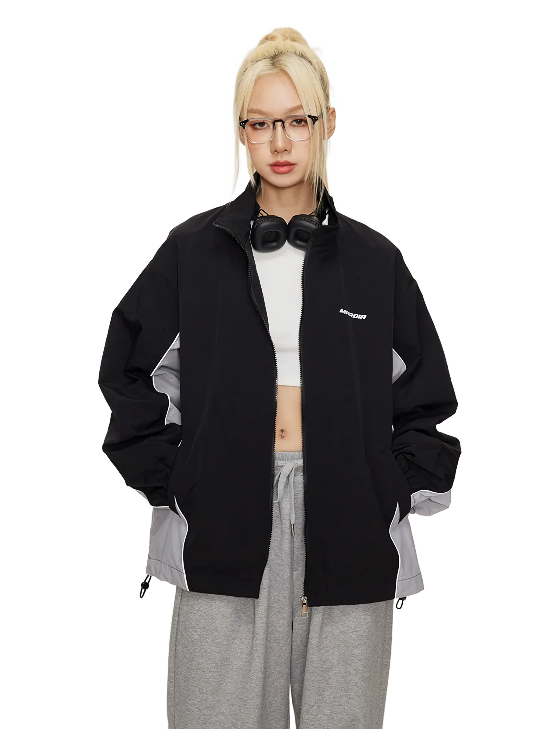 Mardia Two-Tone Chic Zip Up Windbreaker - Image 4