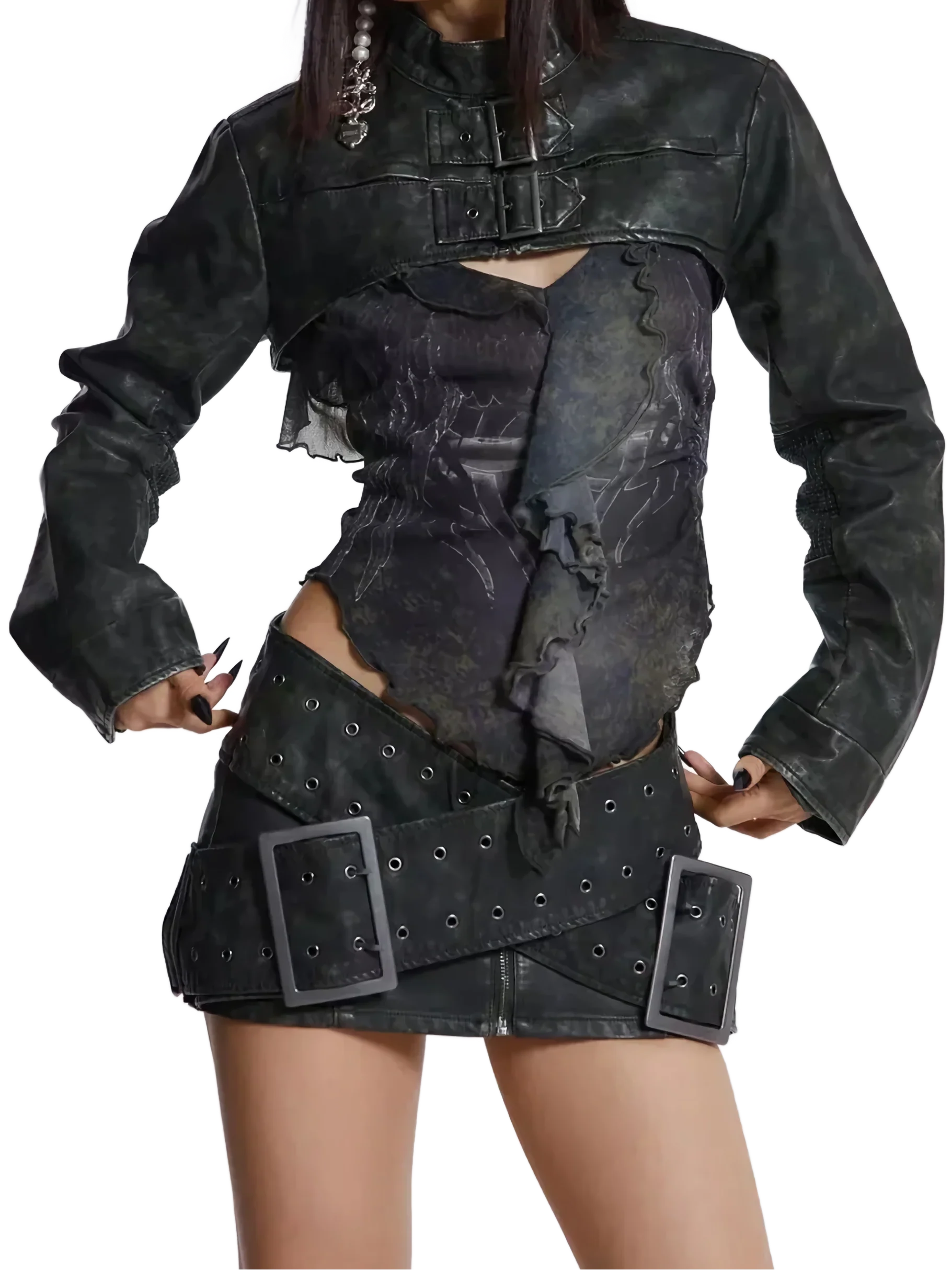 Matte Faux Leather High-Rise Sash Skirt