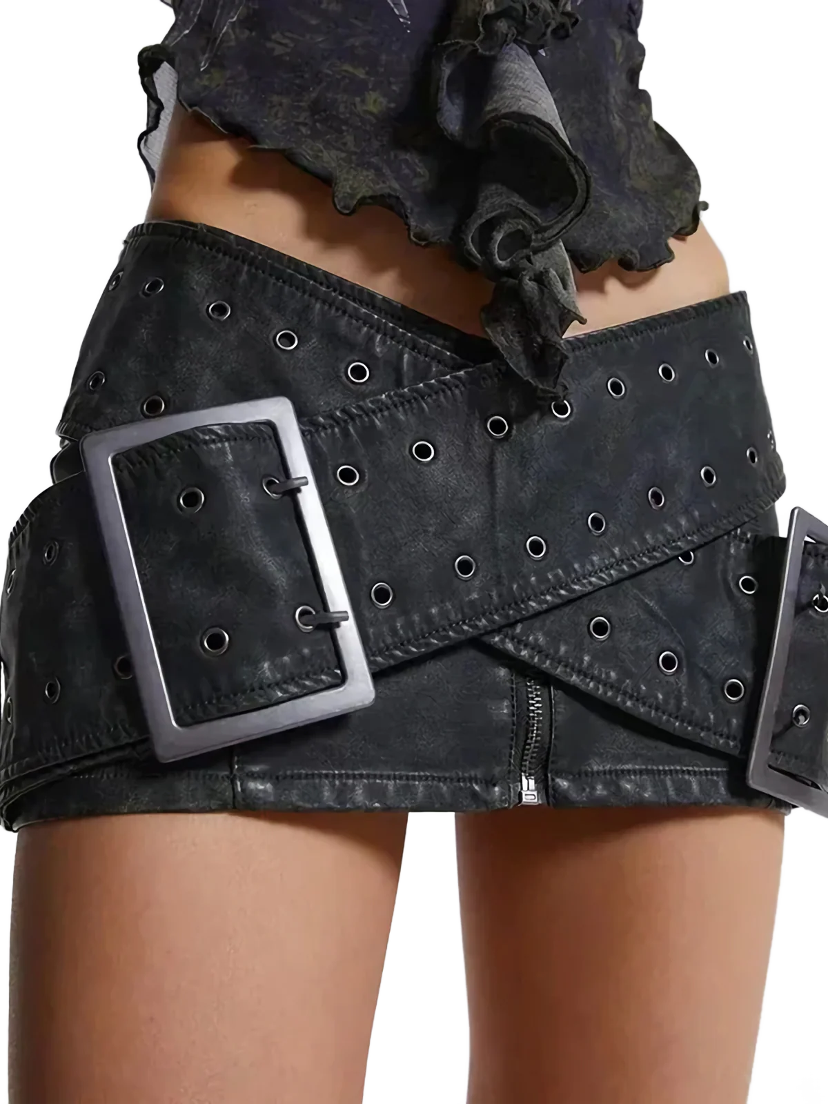 Matte Faux Leather High-Rise Sash Skirt - Image 2