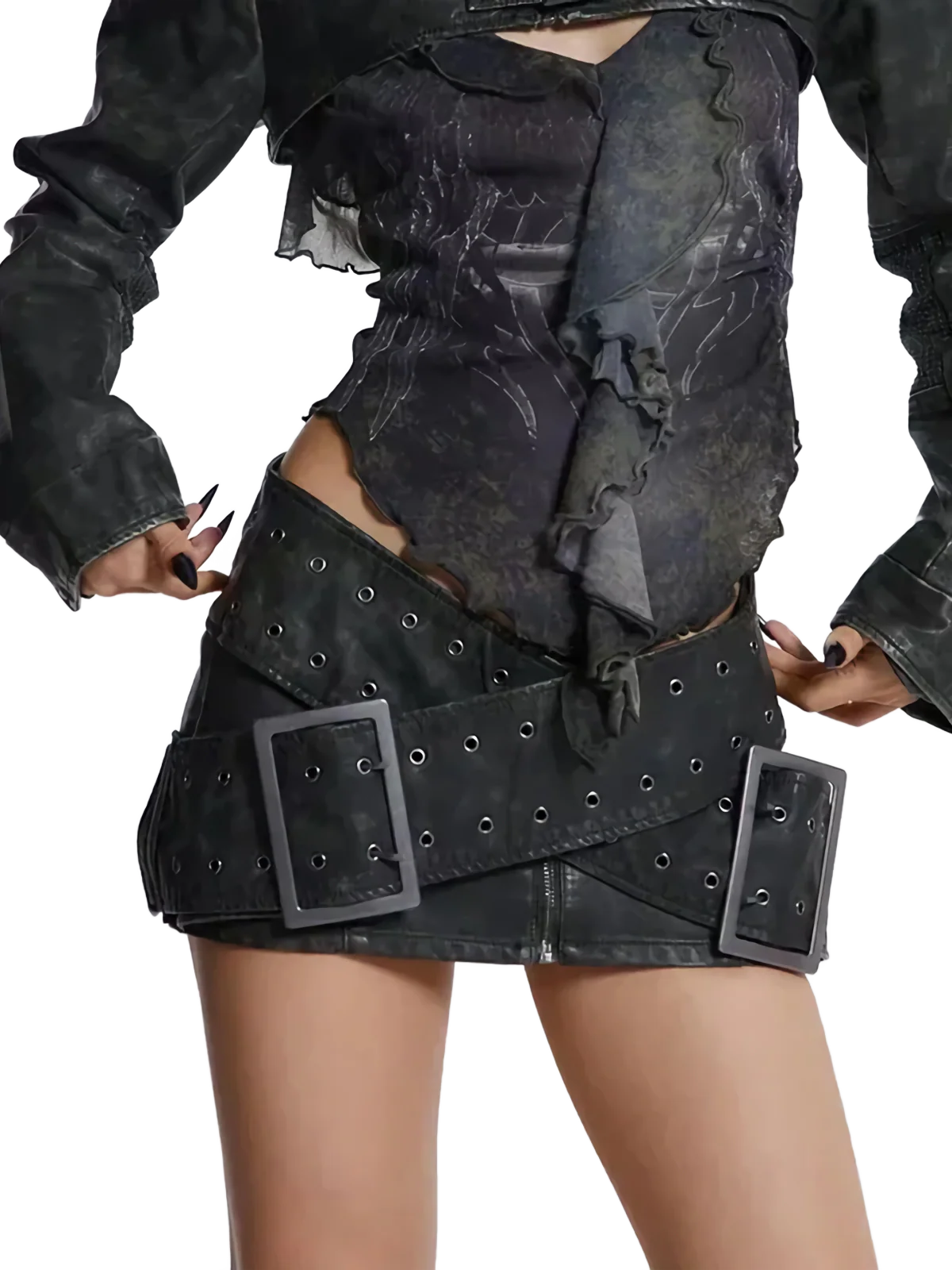 Matte Faux Leather High-Rise Sash Skirt - Image 3