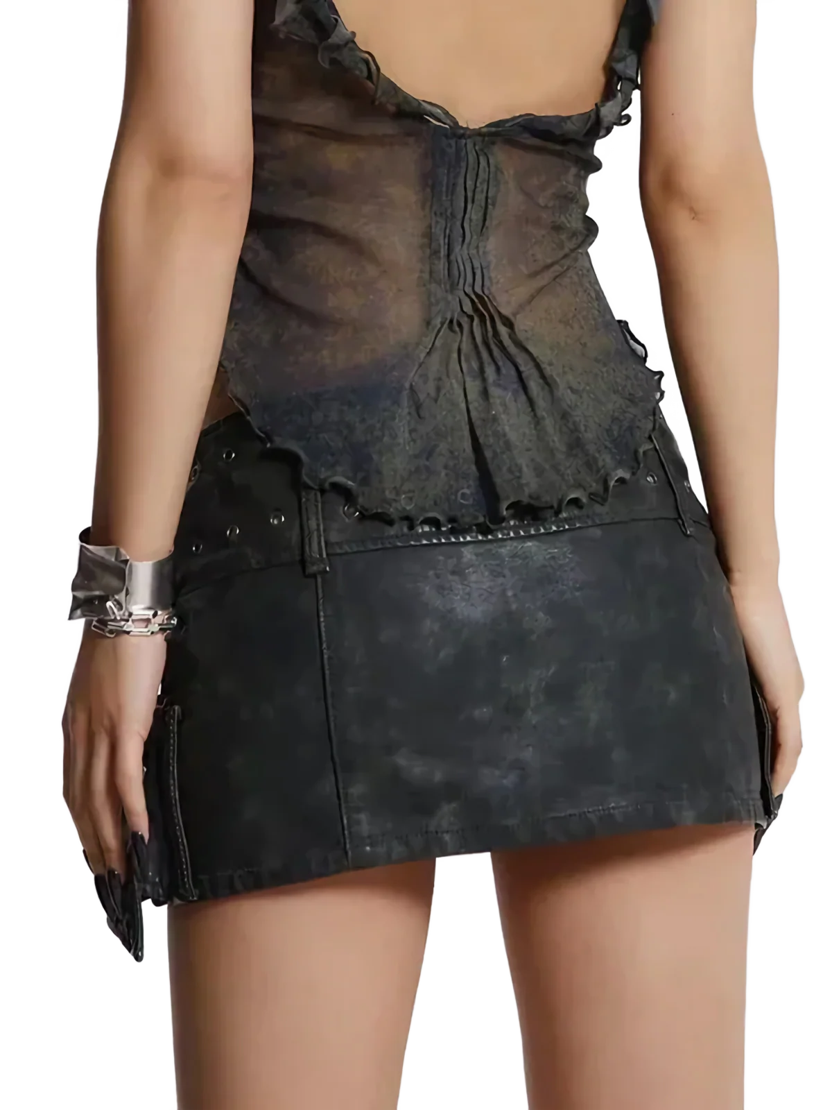 Matte Faux Leather High-Rise Sash Skirt - Image 4