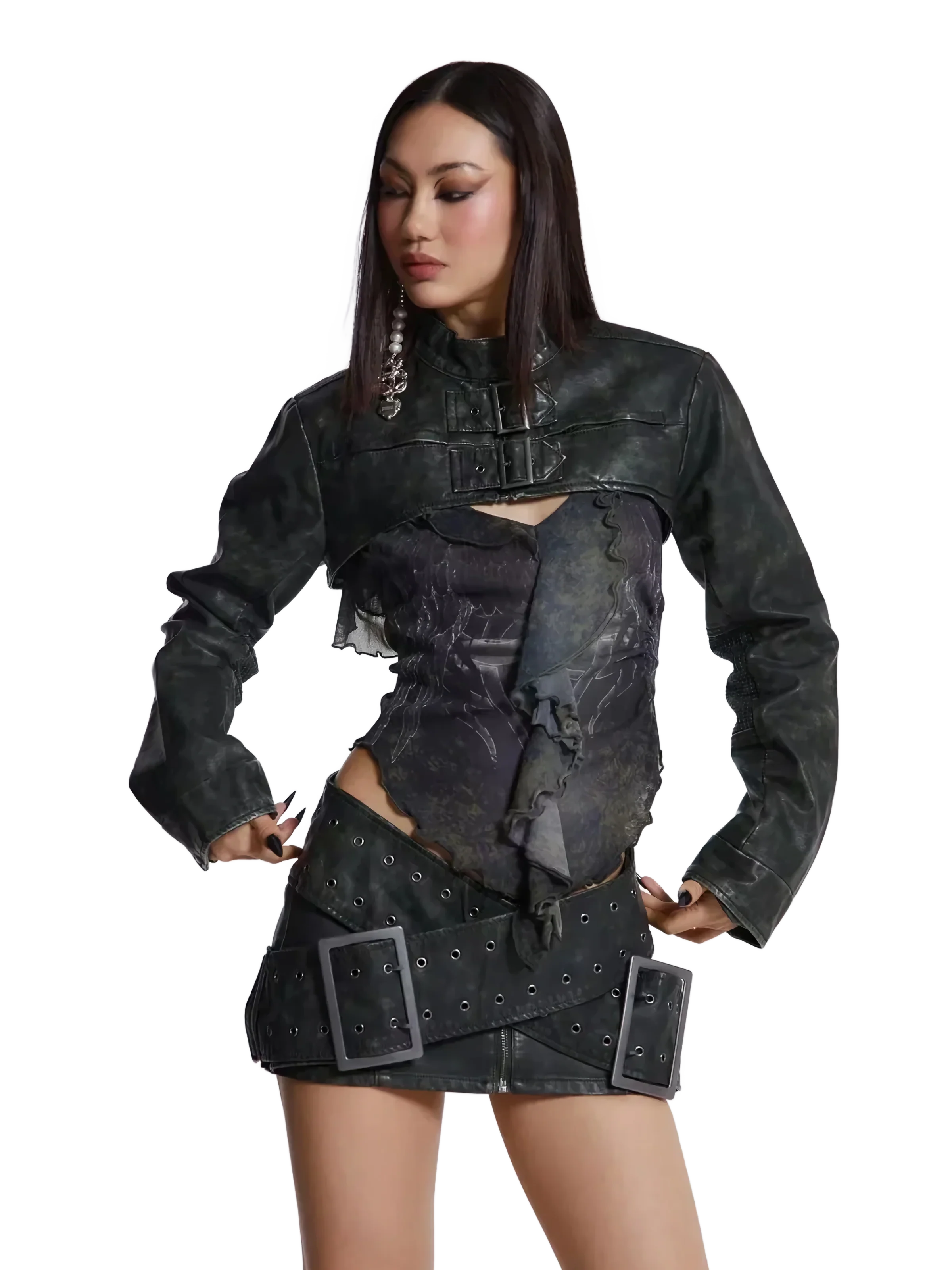 Matte Faux Leather High-Rise Sash Skirt - Image 5