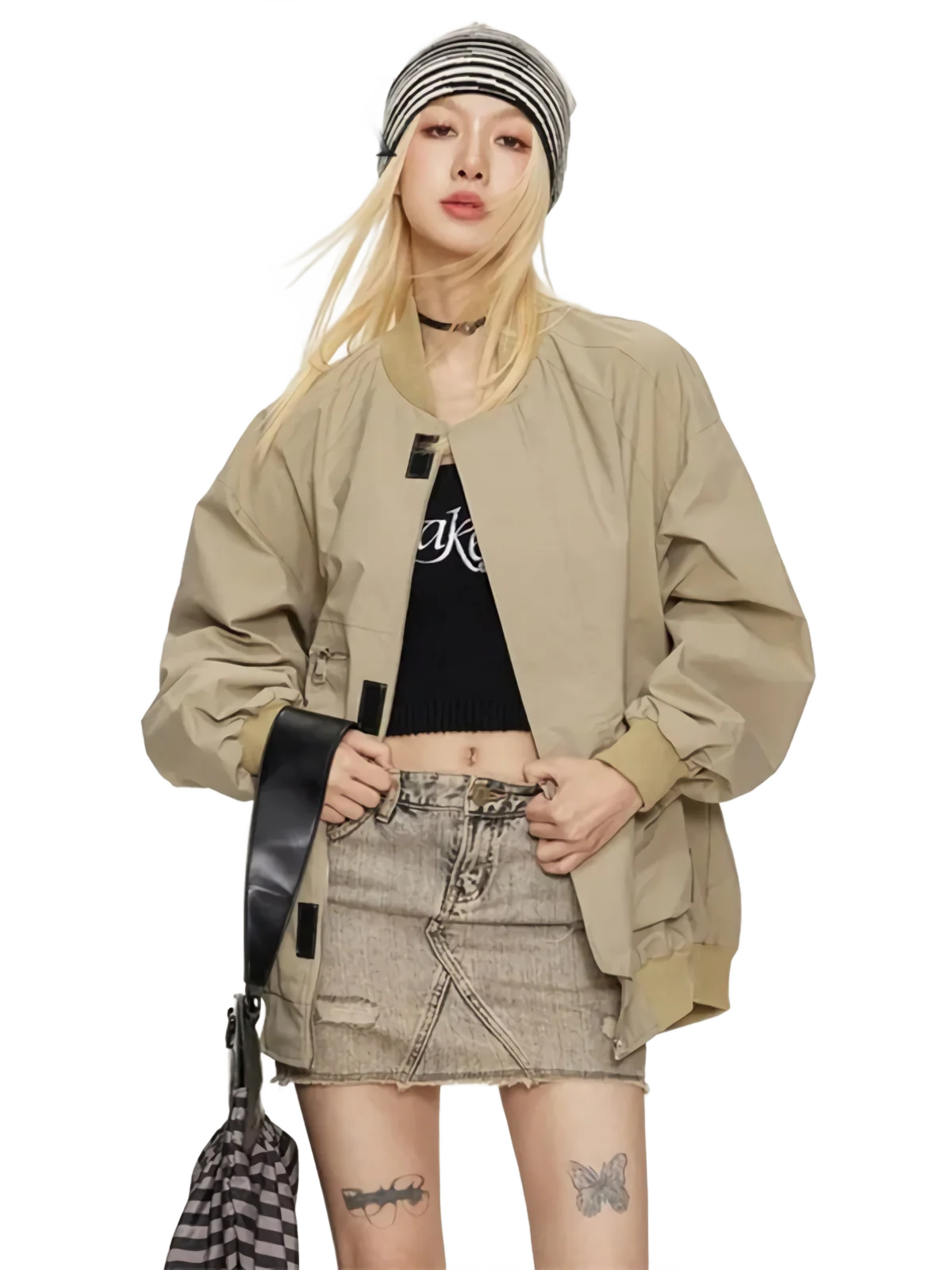 Minimalist Neutral Tone Bomber Jacket