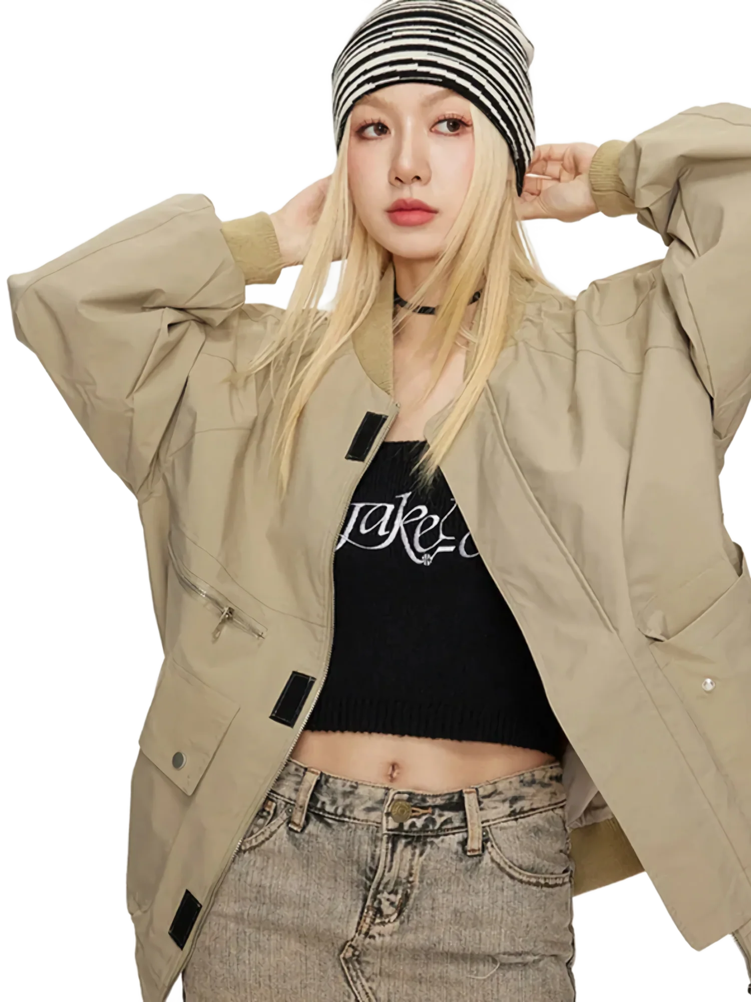 Minimalist Neutral Tone Bomber Jacket - Image 2