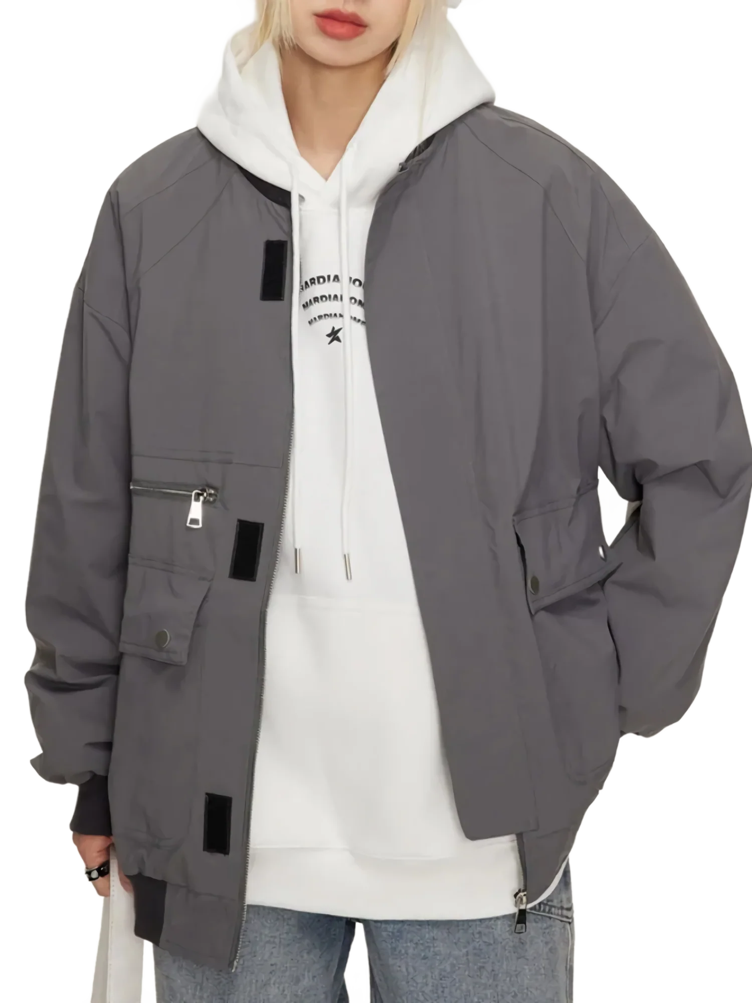 Minimalist Neutral Tone Bomber Jacket - Image 4