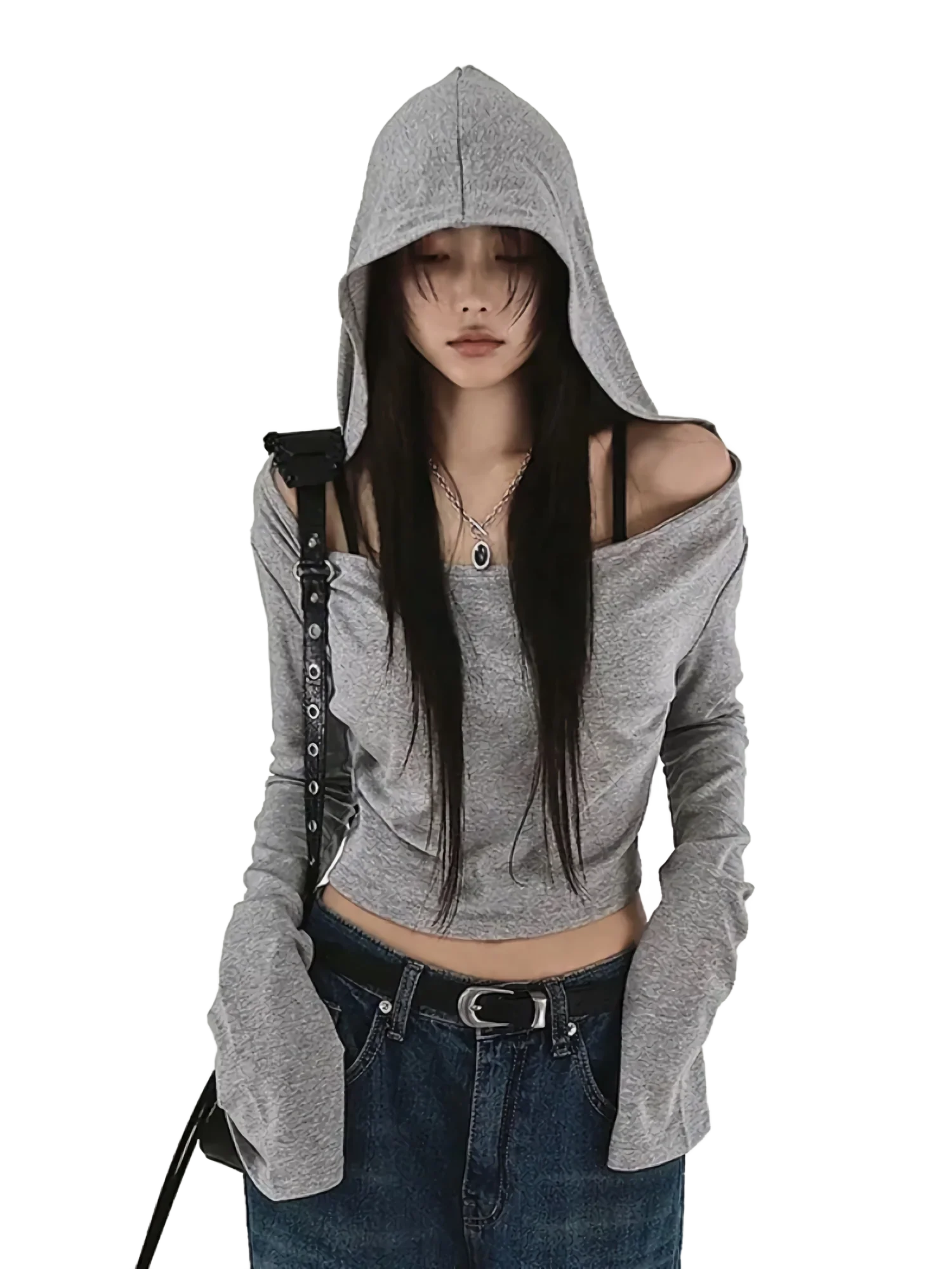 Minimalist Off-Shoulder Cropped Hoodie