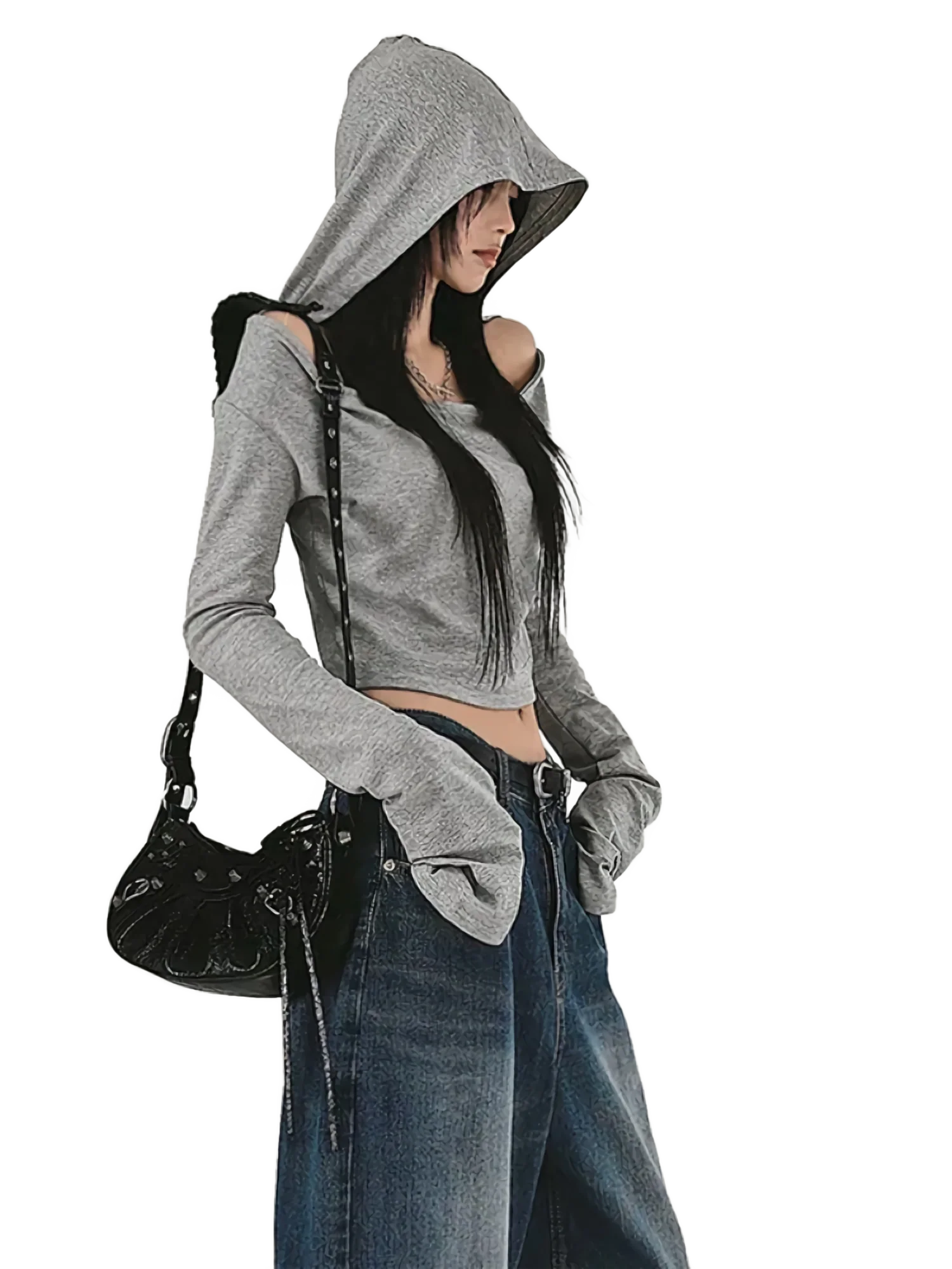 Minimalist Off-Shoulder Cropped Hoodie - Image 2