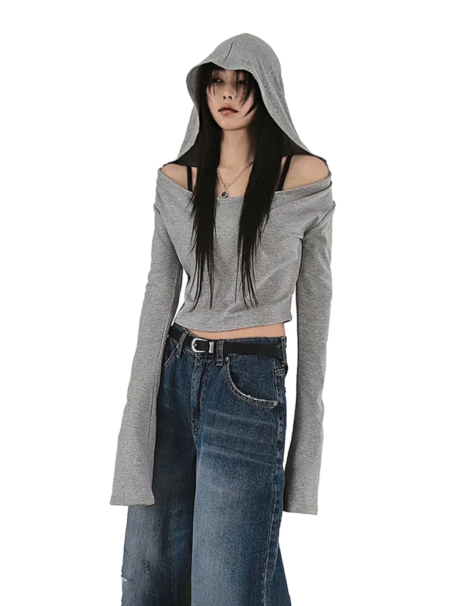 Minimalist Off-Shoulder Cropped Hoodie - Image 3