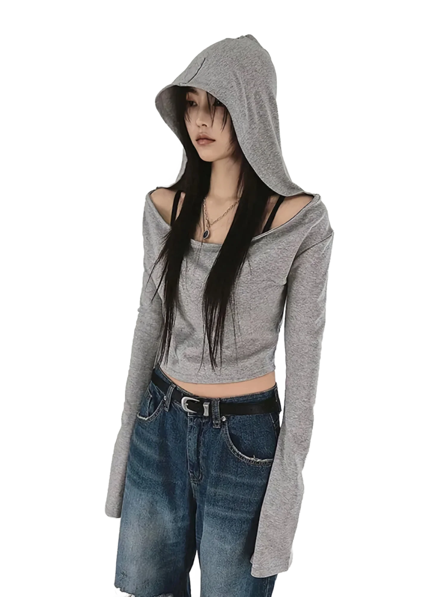 Minimalist Off-Shoulder Cropped Hoodie - Image 4