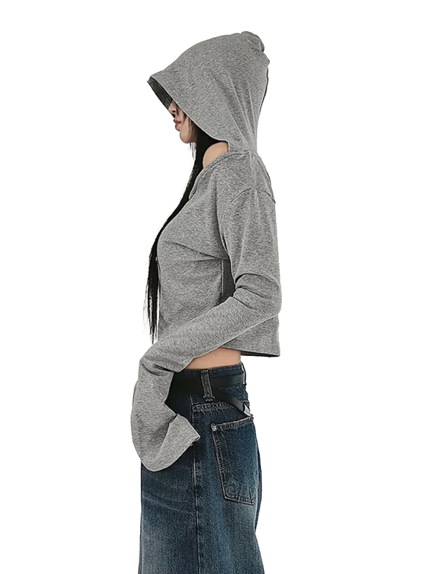 Minimalist Off-Shoulder Cropped Hoodie - Image 5