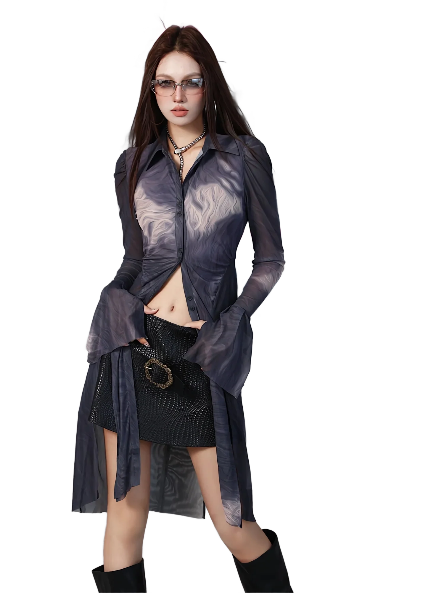 'Mist' Chiffon Flare Sleeve Blouse - Image 3