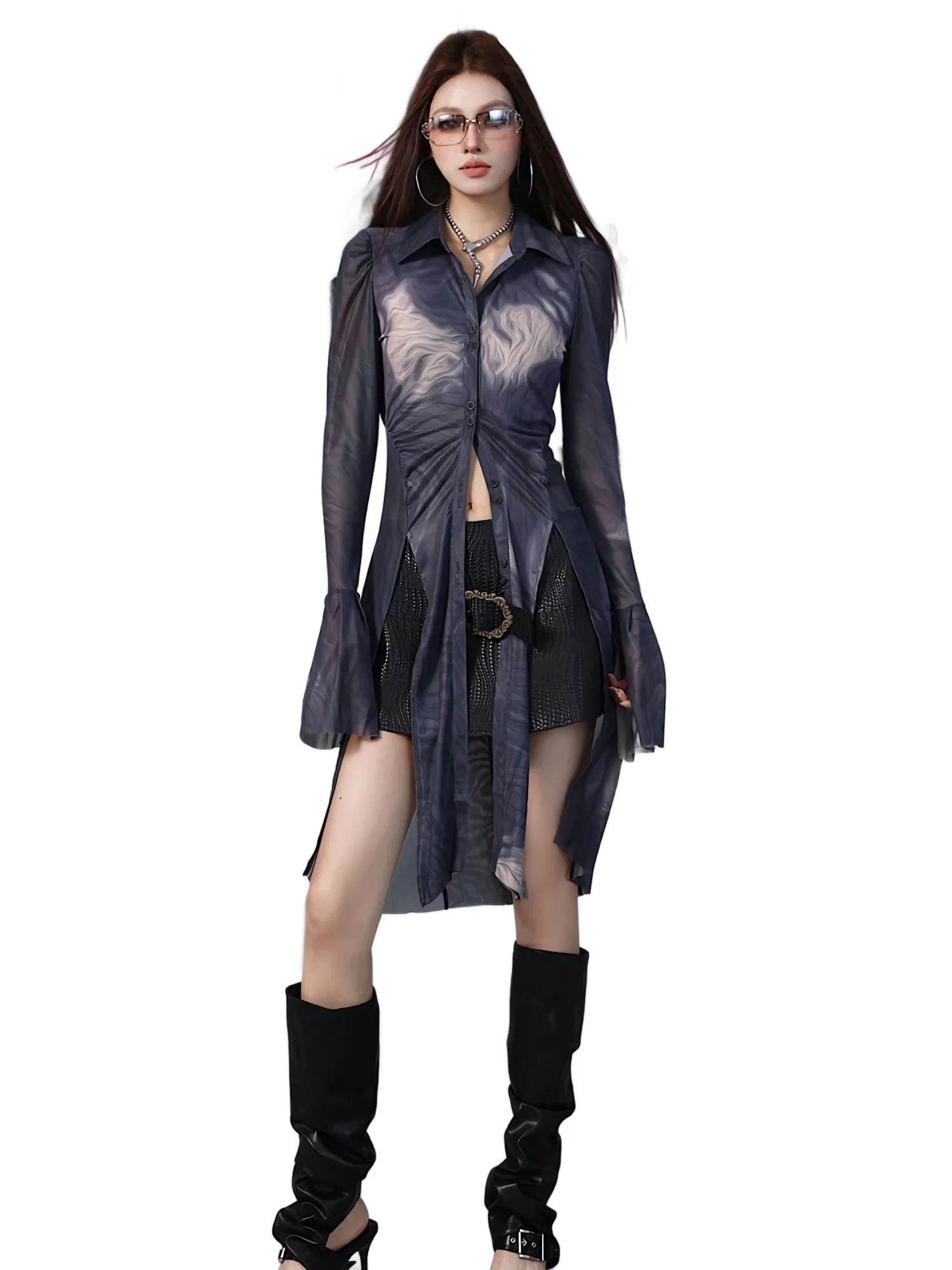 'Mist' Chiffon Flare Sleeve Blouse - Image 4