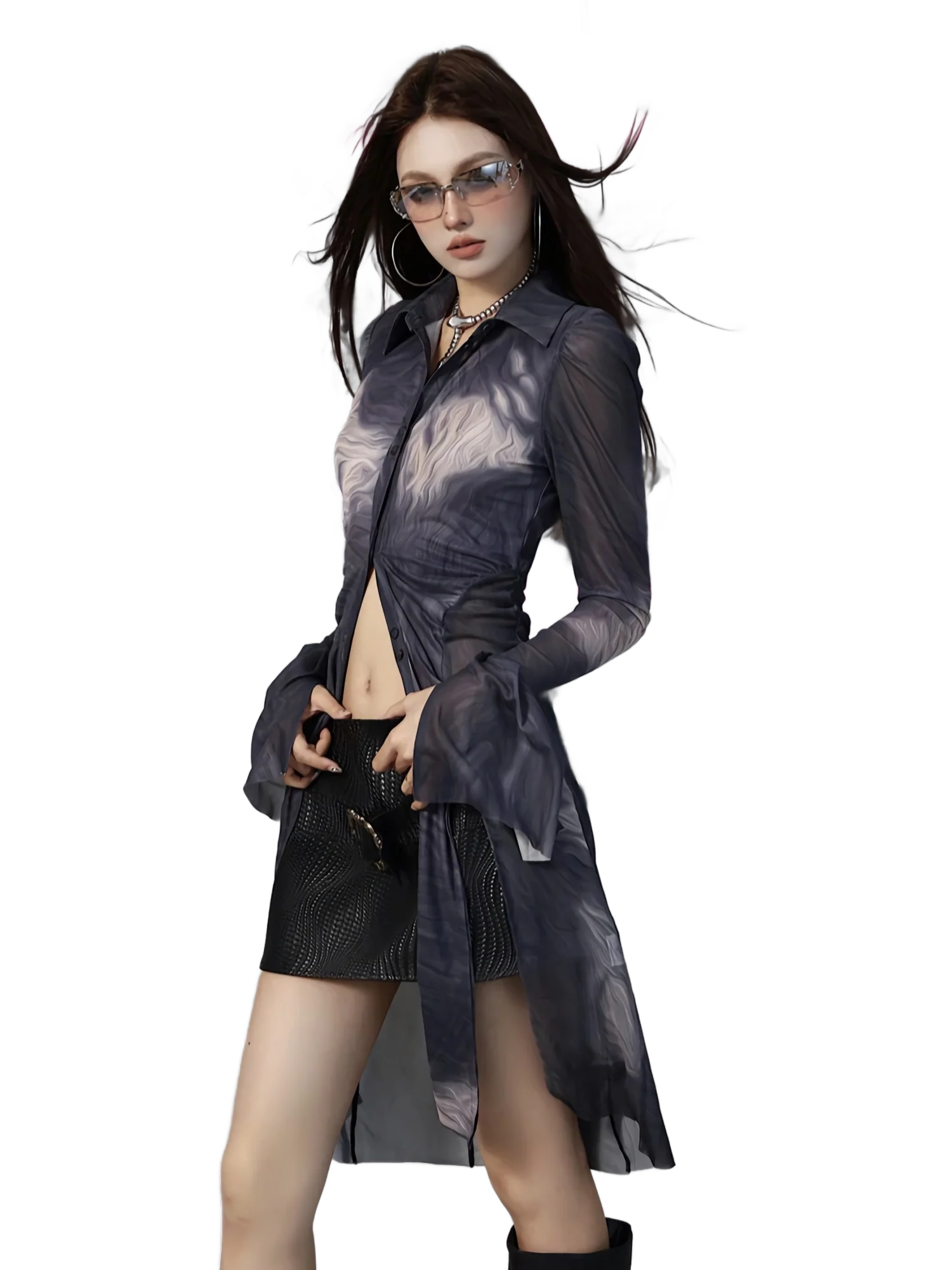 'Mist' Chiffon Flare Sleeve Blouse - Image 6