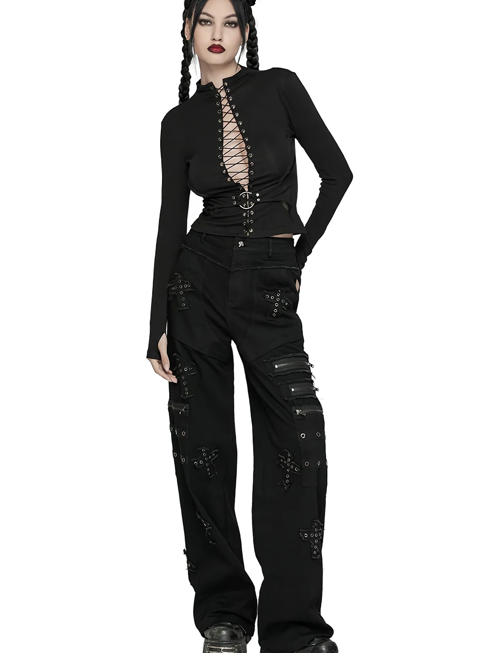 'Mori' Embroidered Tactical Cargo Pants - Image 2