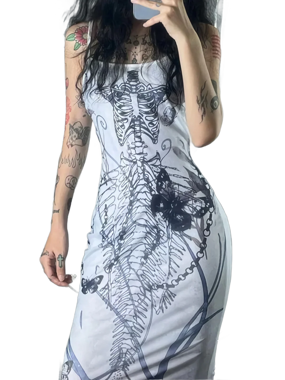 'Naga' Skeleton Print Camisole Dress - Image 2