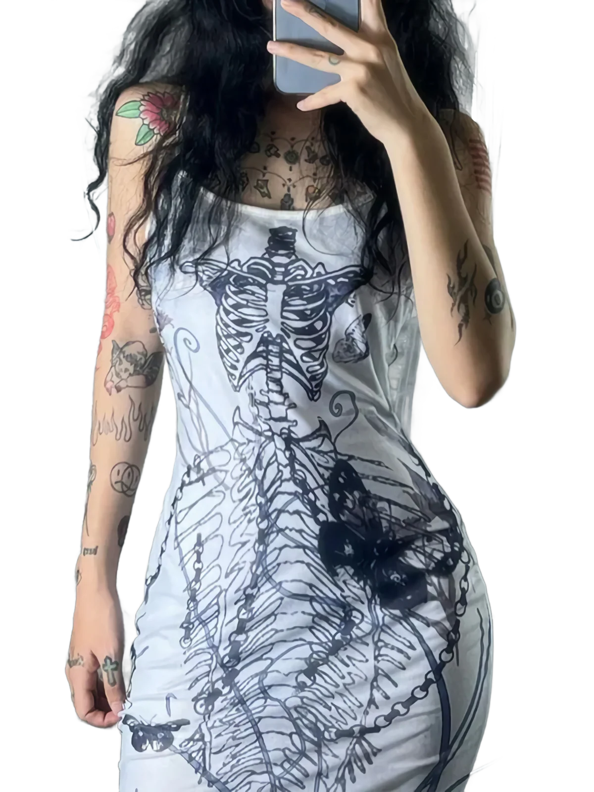 'Naga' Skeleton Print Camisole Dress - Image 6