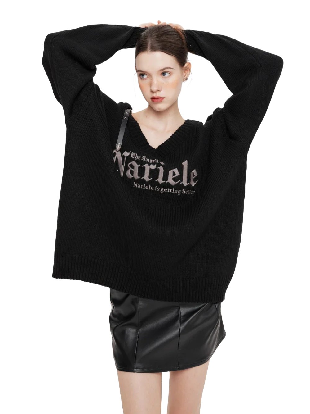 Nariele Belted V-Neck Knit Sweater