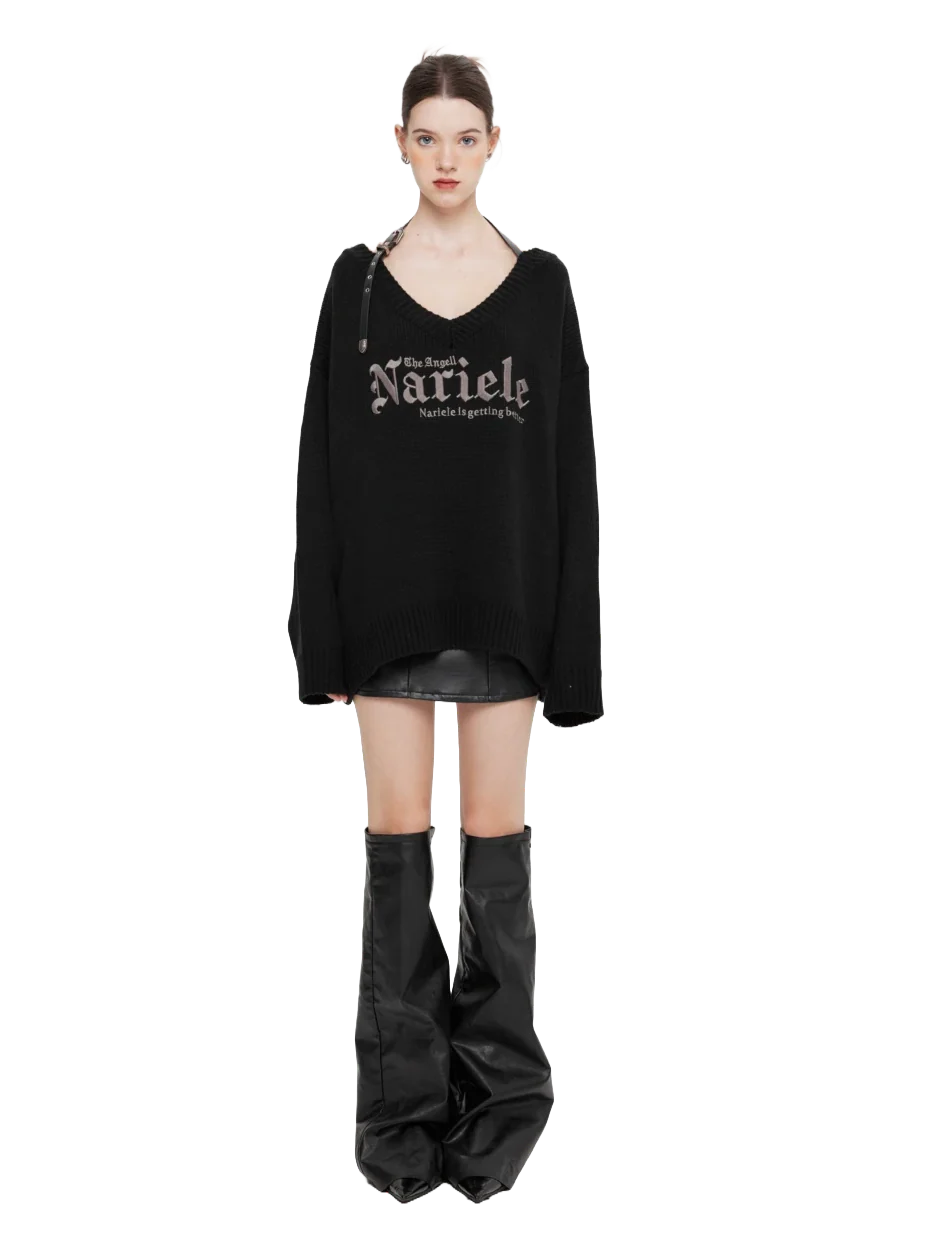Nariele Belted V-Neck Knit Sweater - Image 11