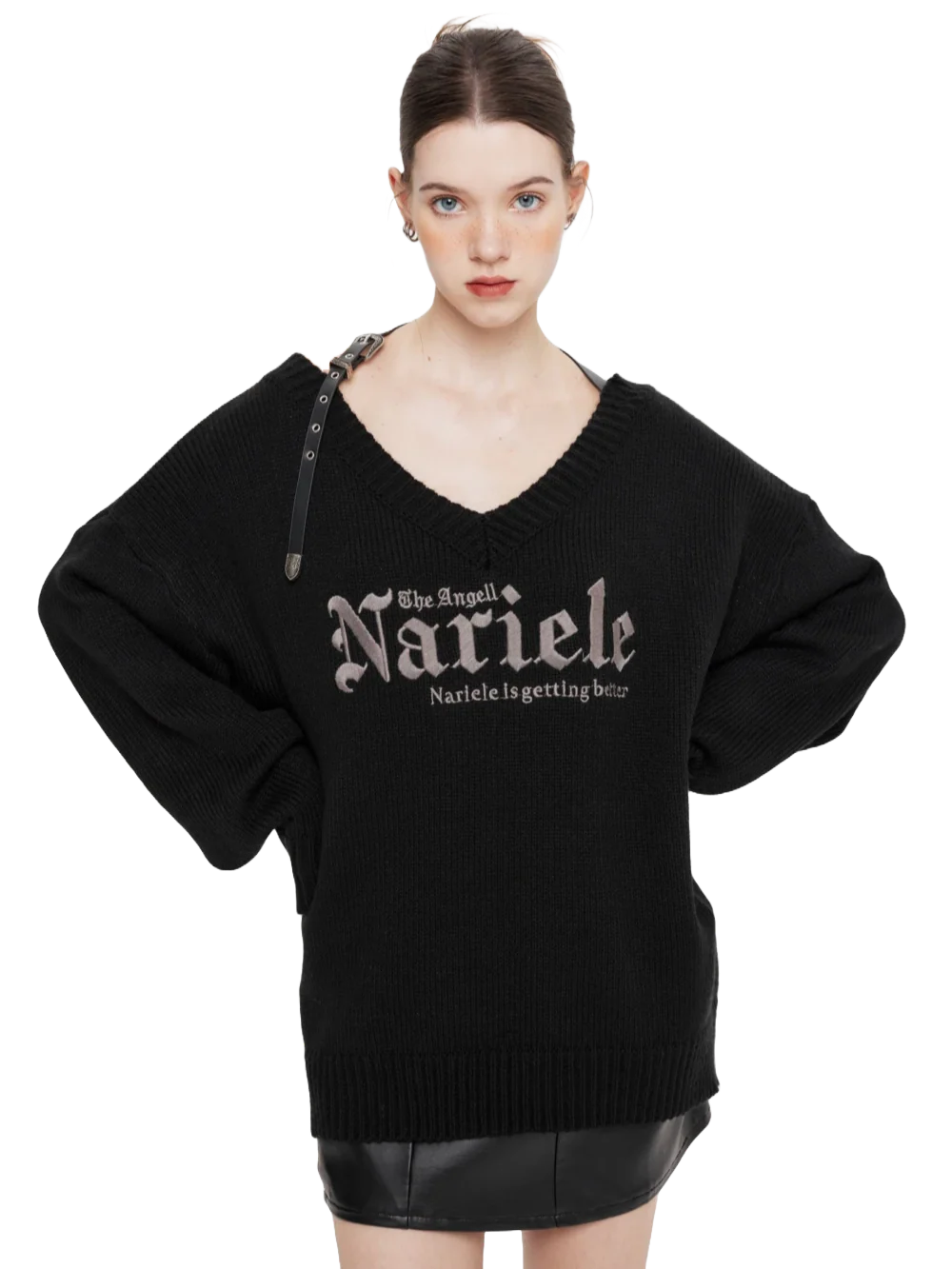 Nariele Belted V-Neck Knit Sweater - Image 2