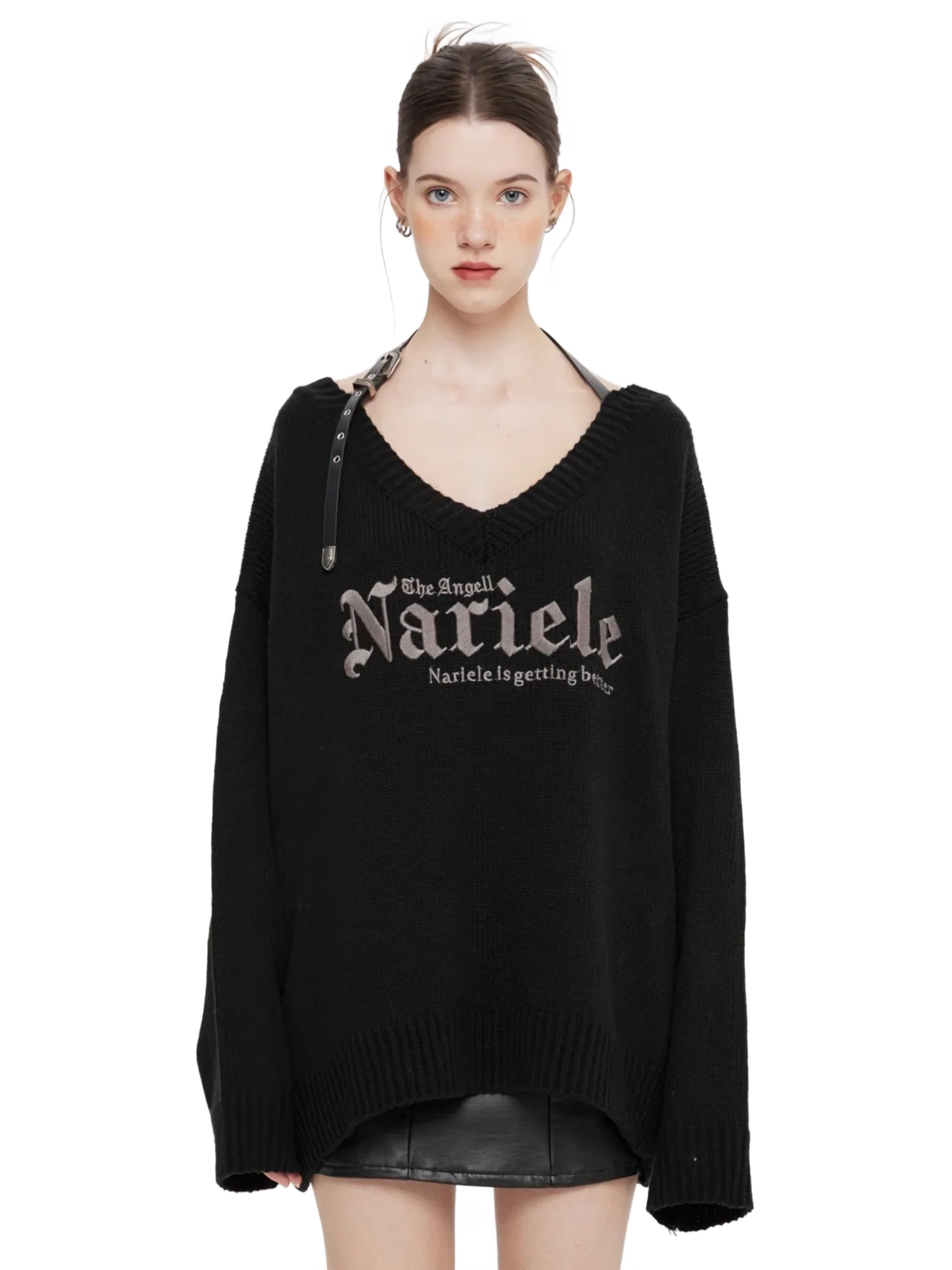 Nariele Belted V-Neck Knit Sweater - Image 3