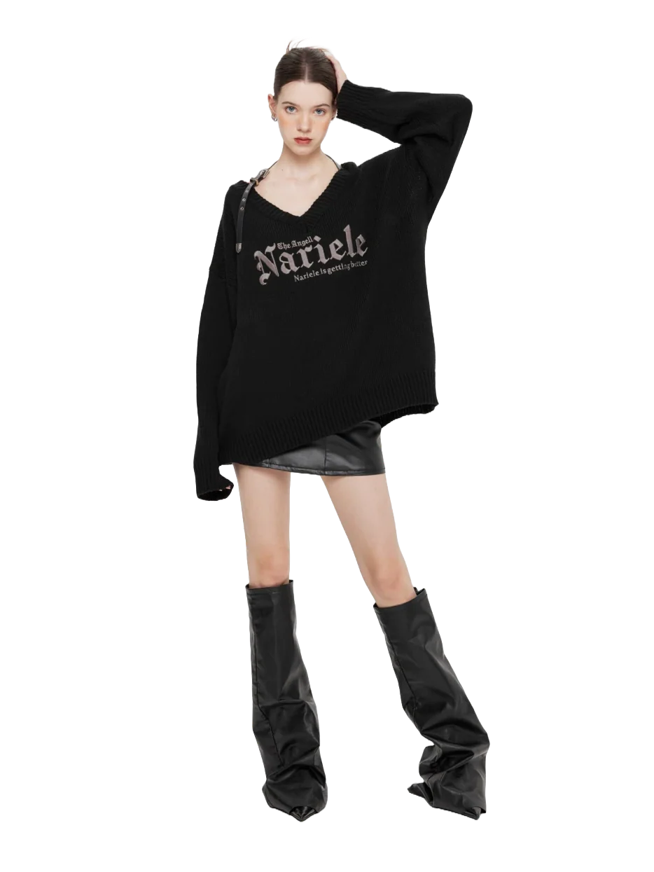 Nariele Belted V-Neck Knit Sweater - Image 4