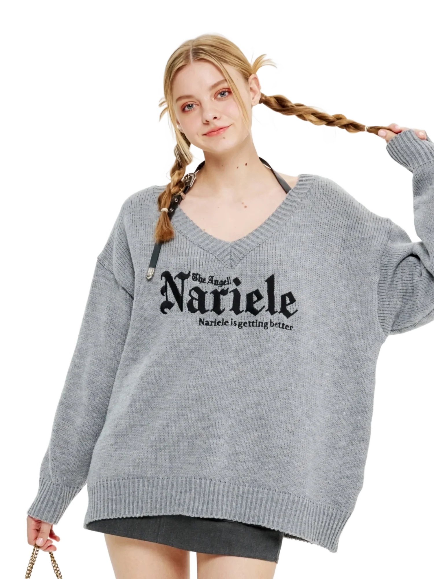 Nariele Belted V-Neck Knit Sweater - Image 8
