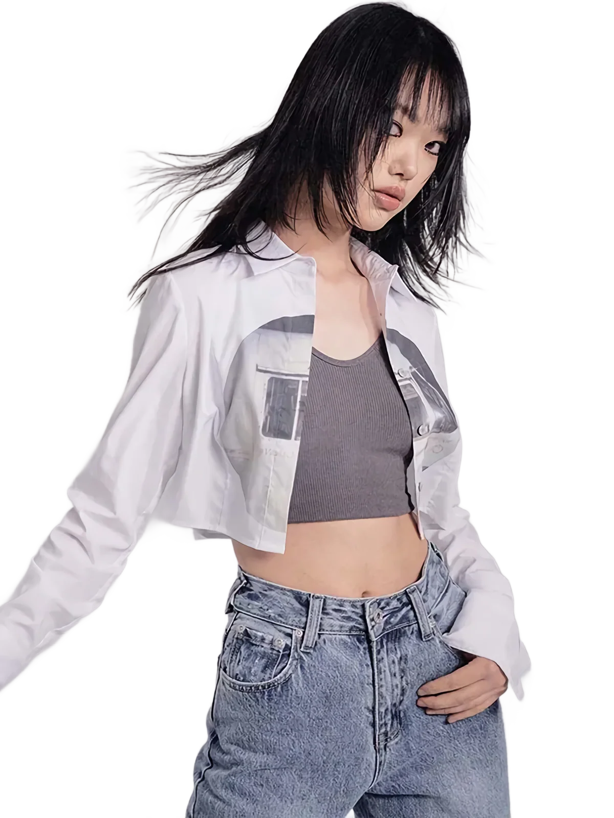 'Night Shift' Cropped Button Up Shirt - Image 3