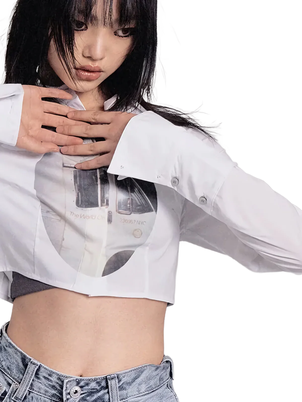 'Night Shift' Cropped Button Up Shirt - Image 4