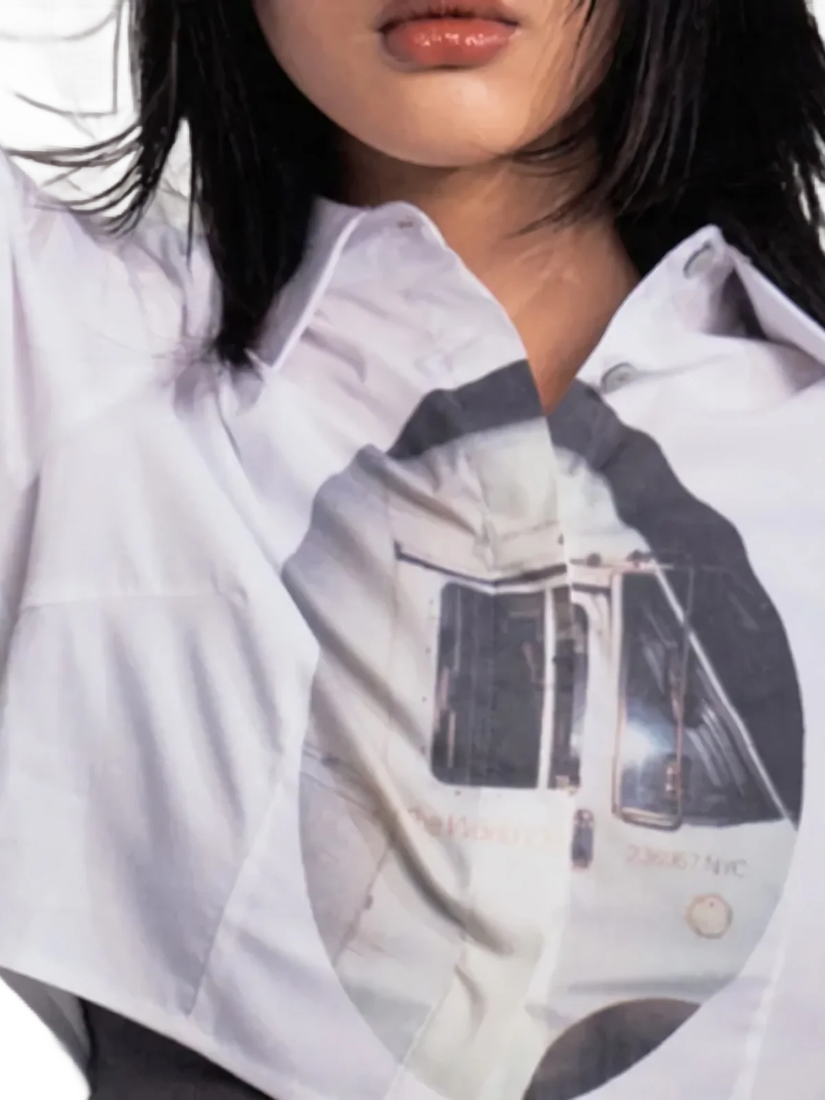 'Night Shift' Cropped Button Up Shirt - Image 5