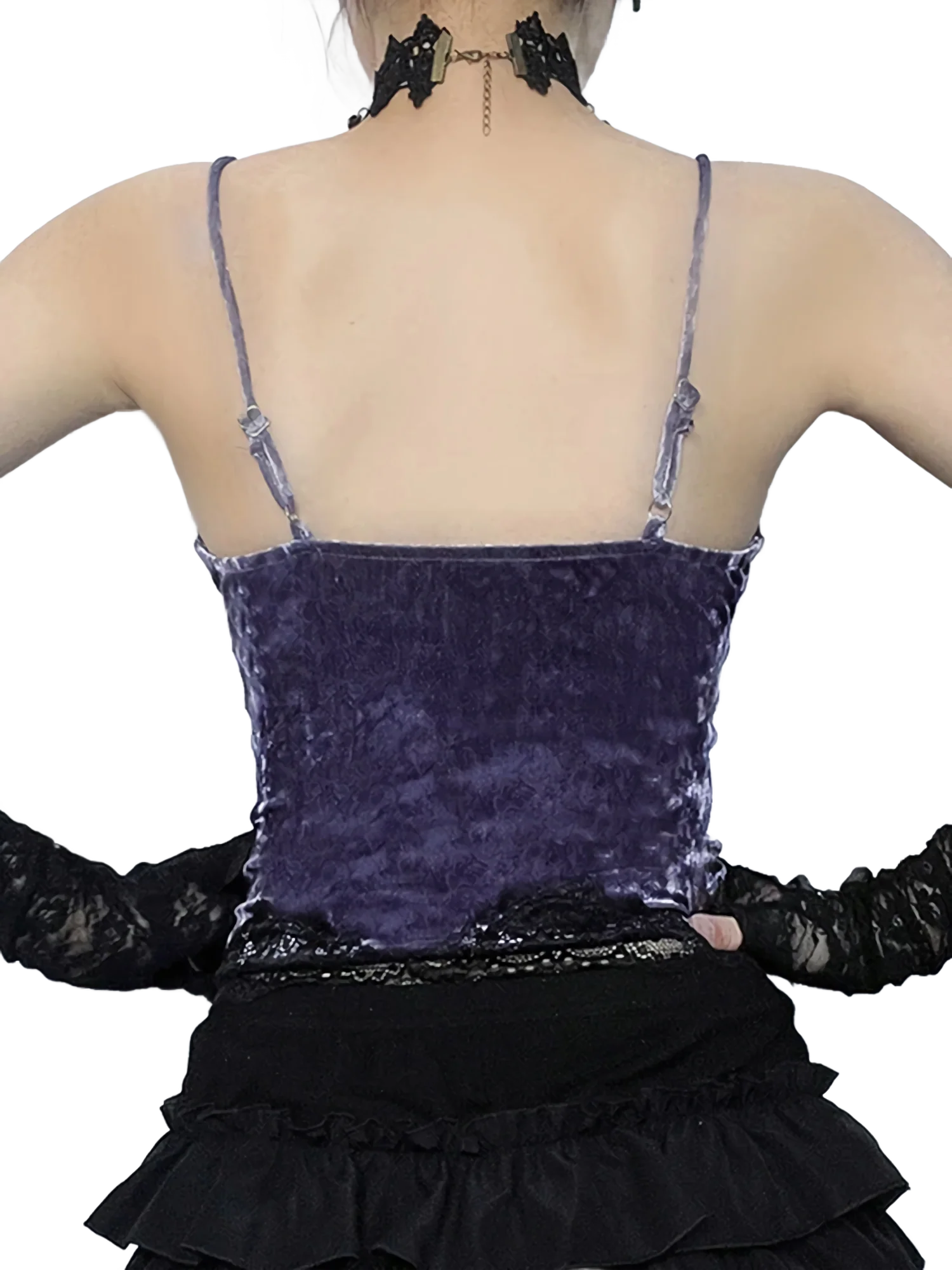 'Nocte' Velvet Lace Camisole Mini Dress Set - Image 4