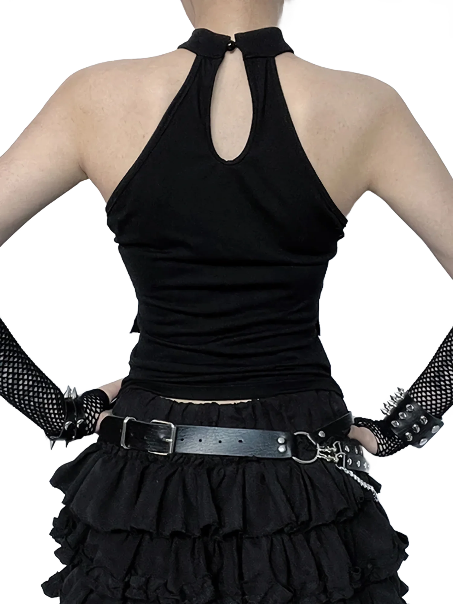 'Nocturnal' Belted Mesh Halter Tank Top - Image 6