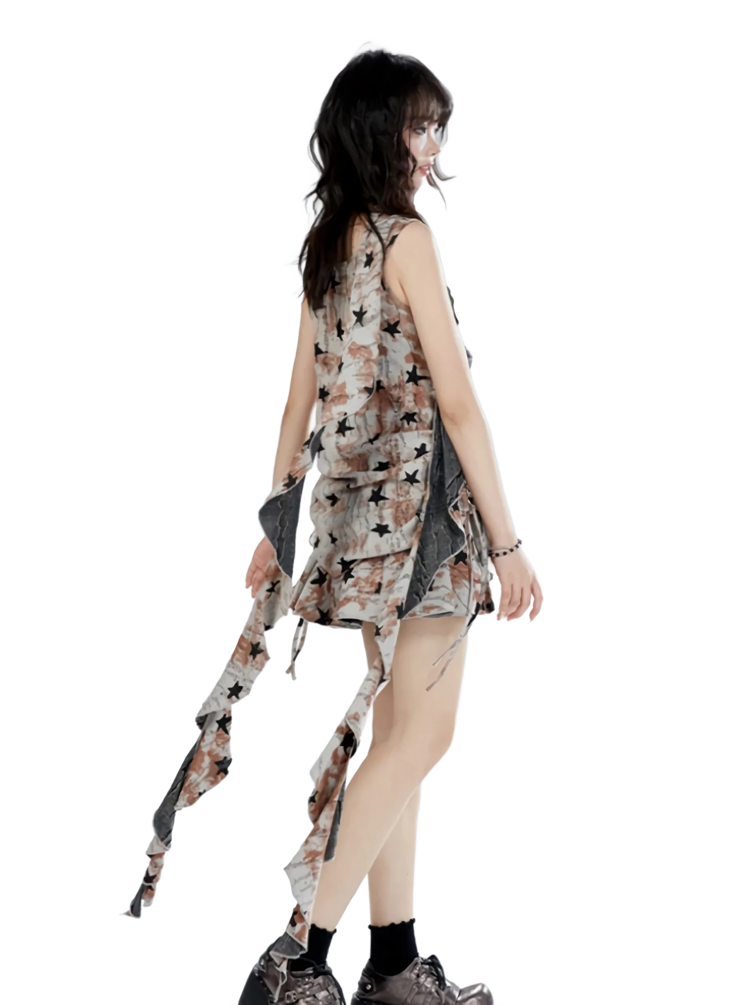 'Nova' Mesh Layered Mini Dress with Scarf - Image 4
