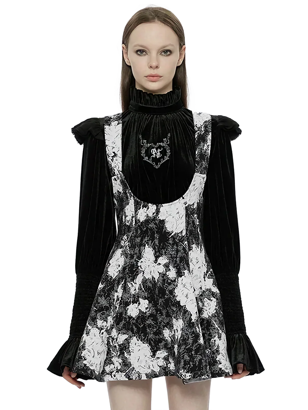 'Obsidian' Puff Sleeve Velvet Panel Dress