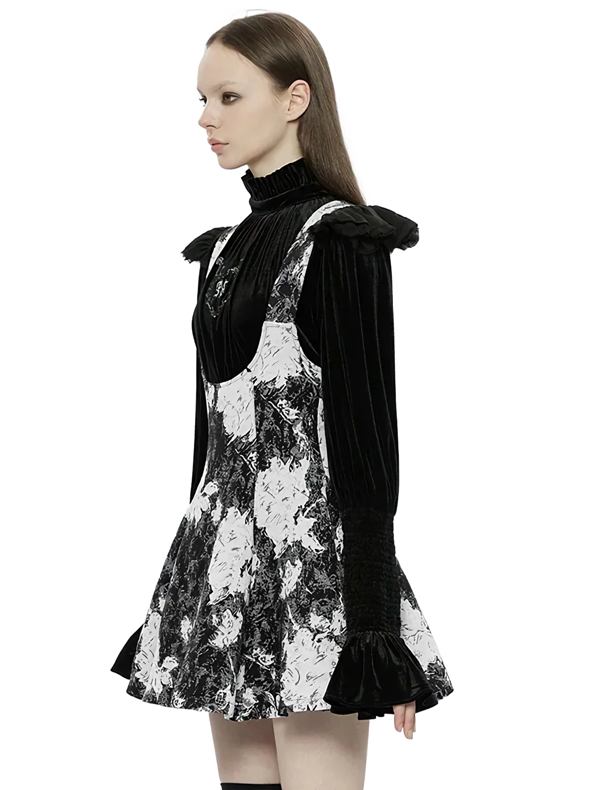 'Obsidian' Puff Sleeve Velvet Panel Dress - Image 2