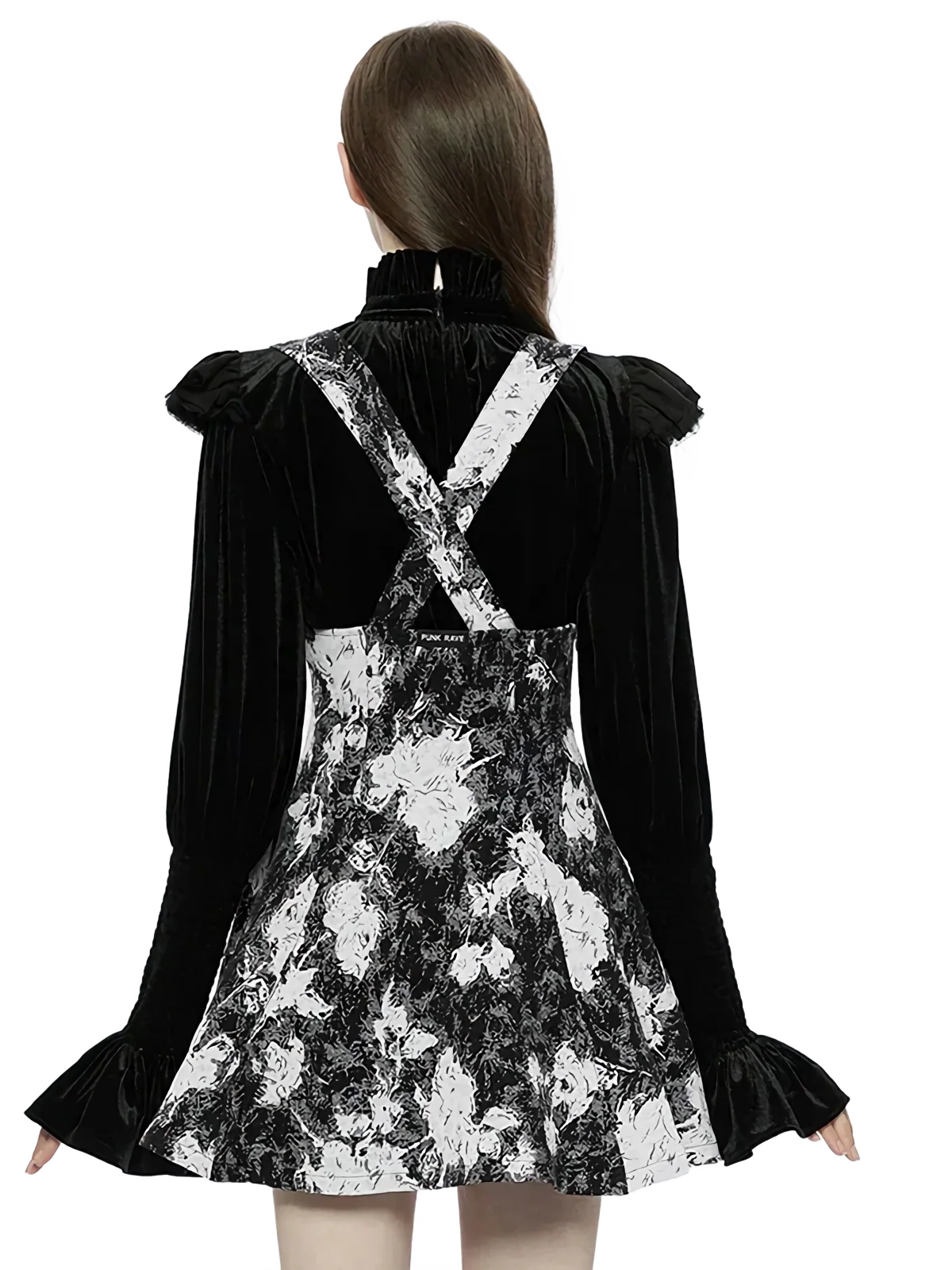 'Obsidian' Puff Sleeve Velvet Panel Dress - Image 3