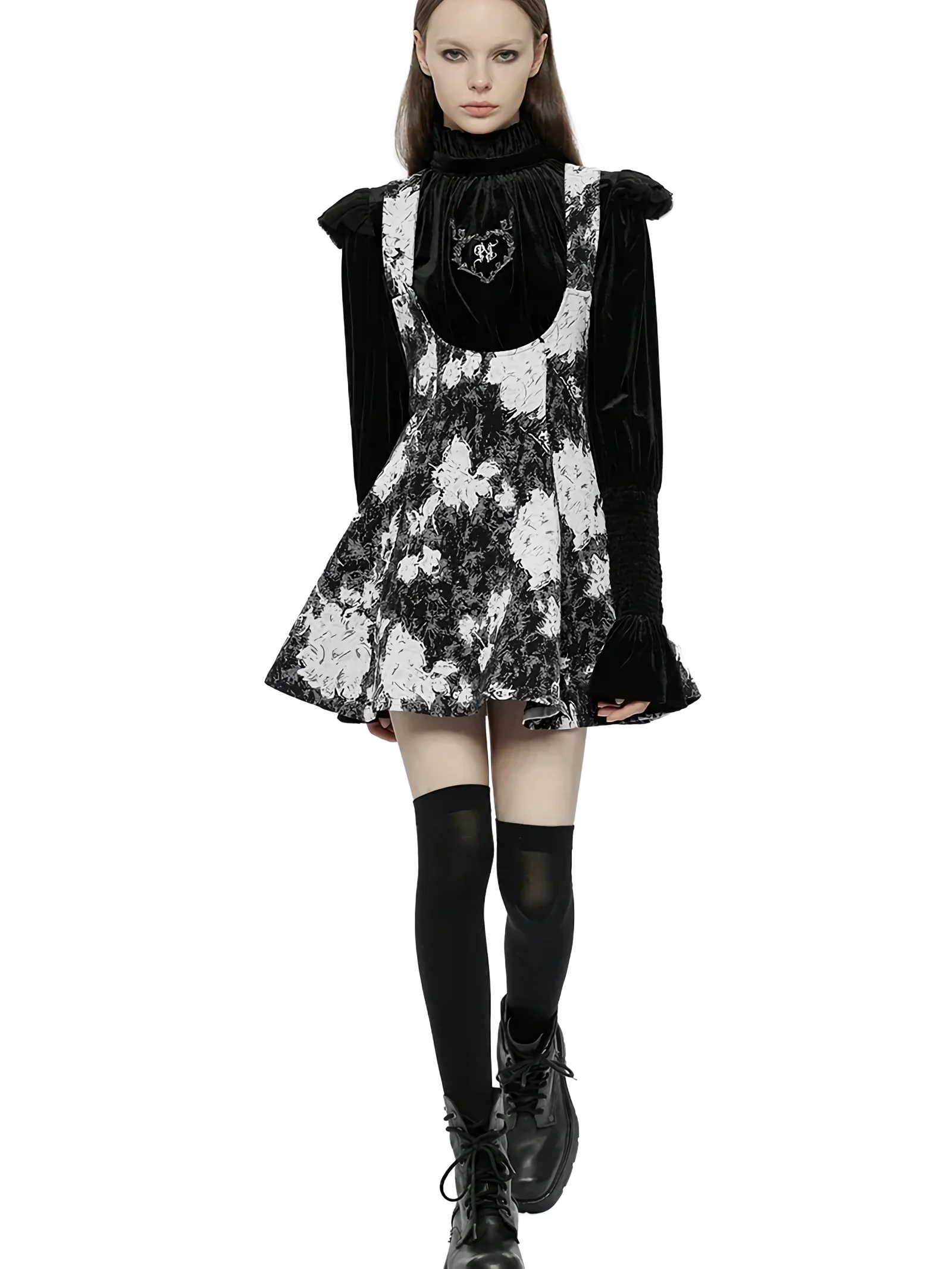 'Obsidian' Puff Sleeve Velvet Panel Dress - Image 4