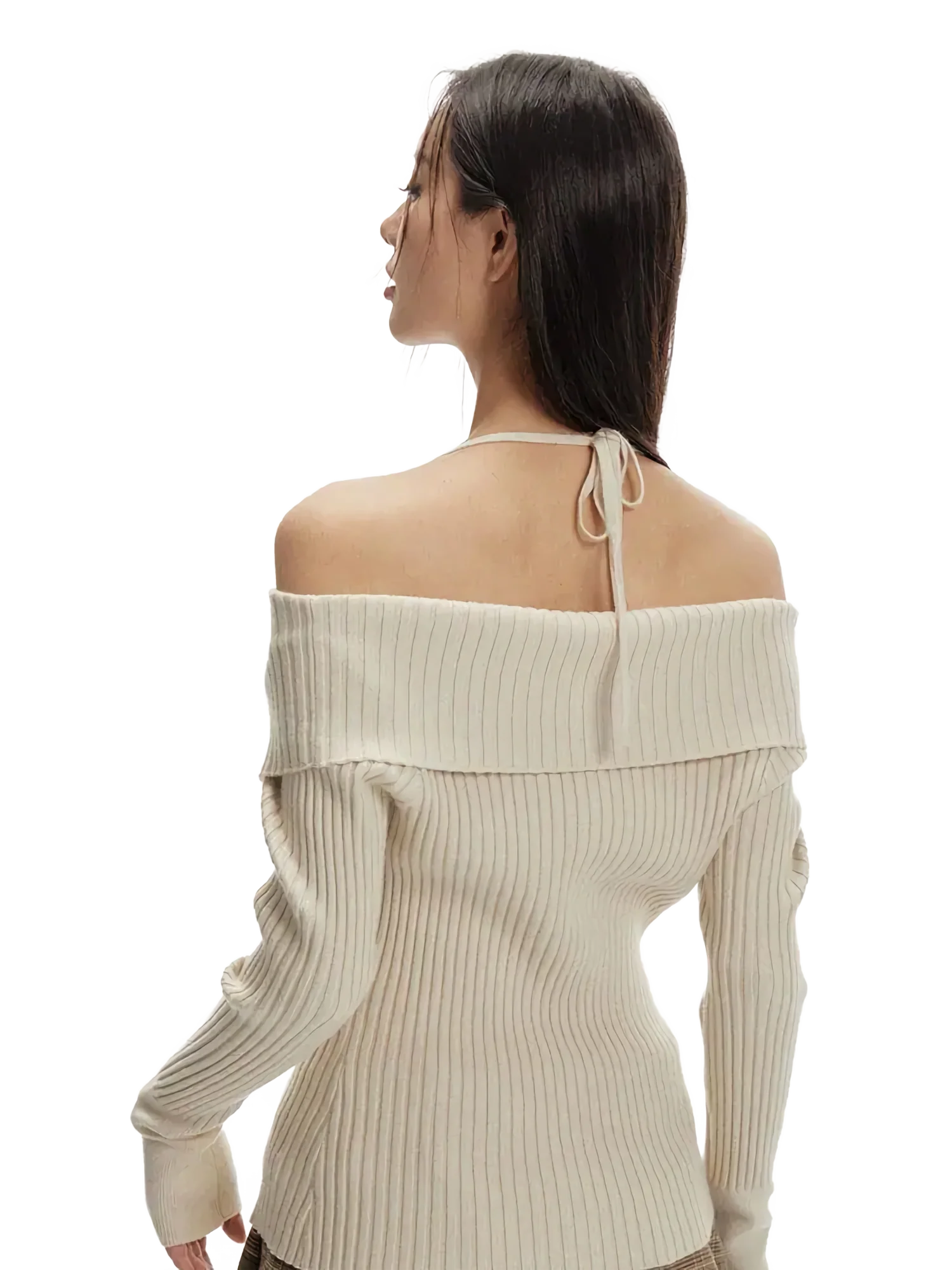 Off-Shoulder Ribbed Knit Cardigan - Image 5