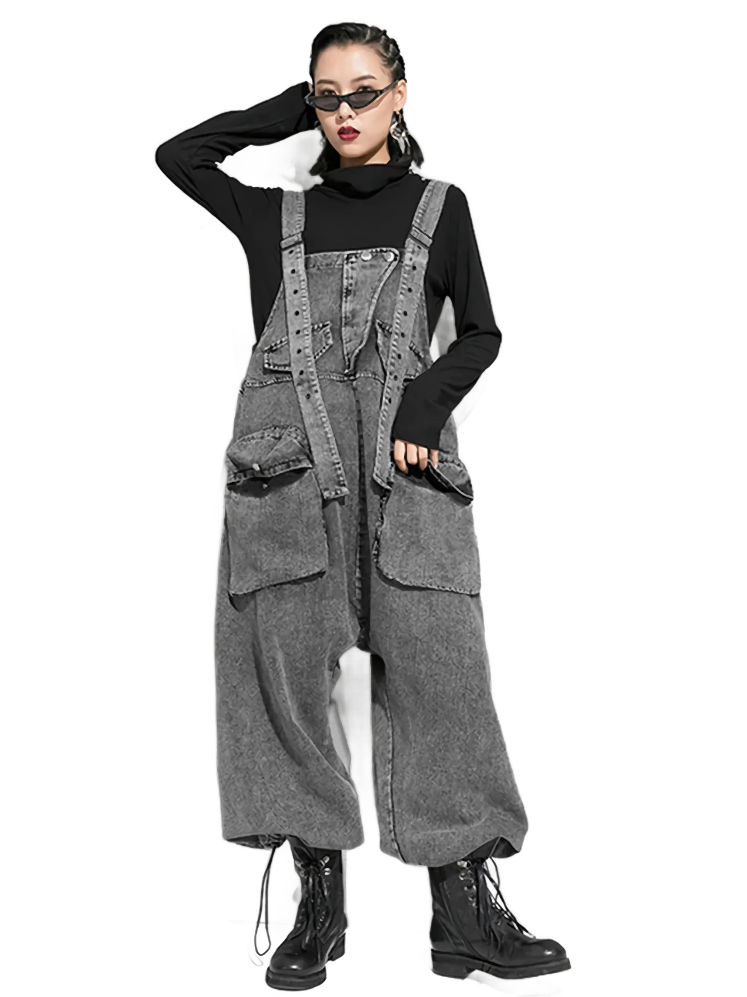 Oversized Wide-Leg Denim Overalls