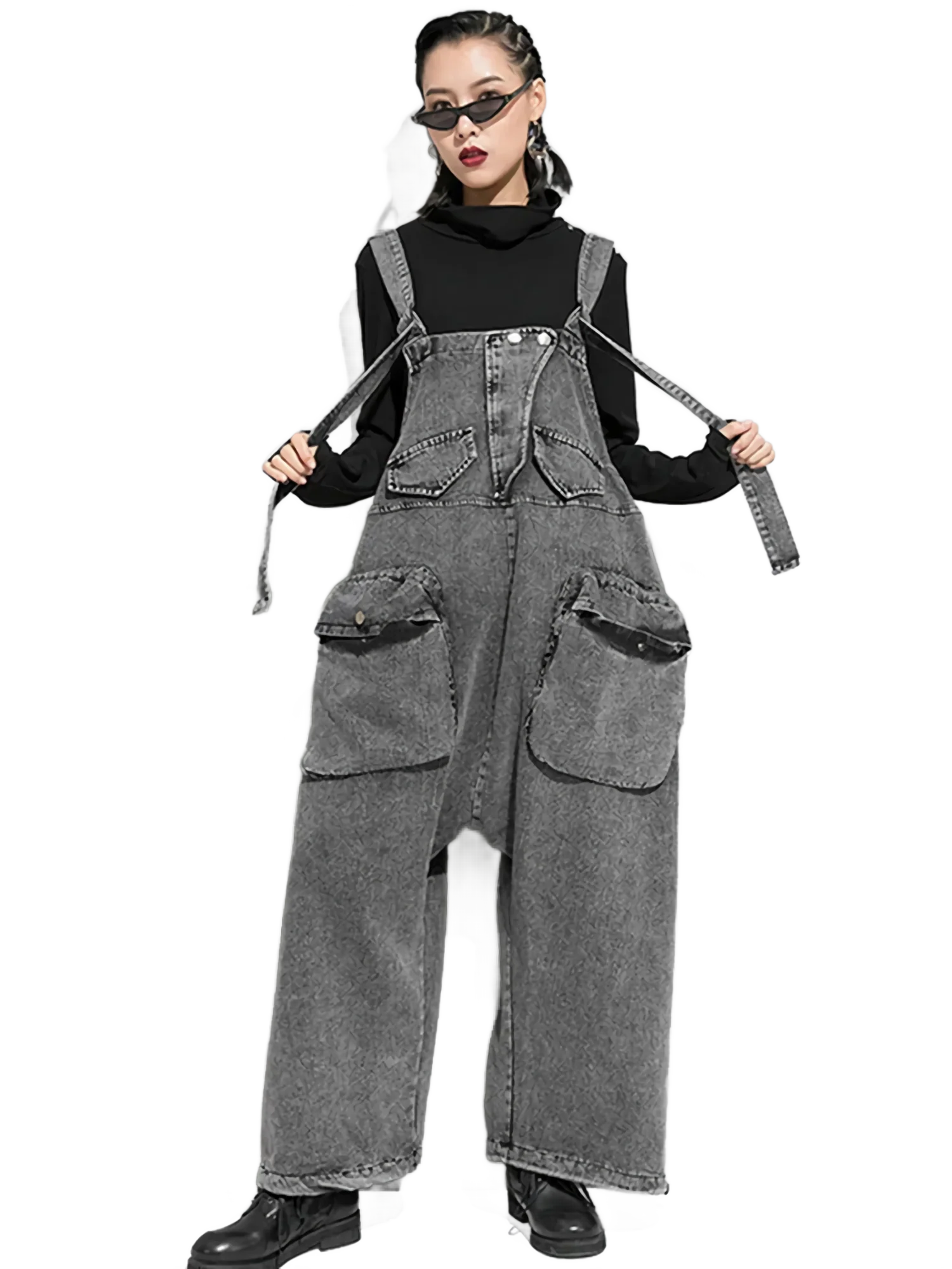 Oversized Wide-Leg Denim Overalls - Image 3