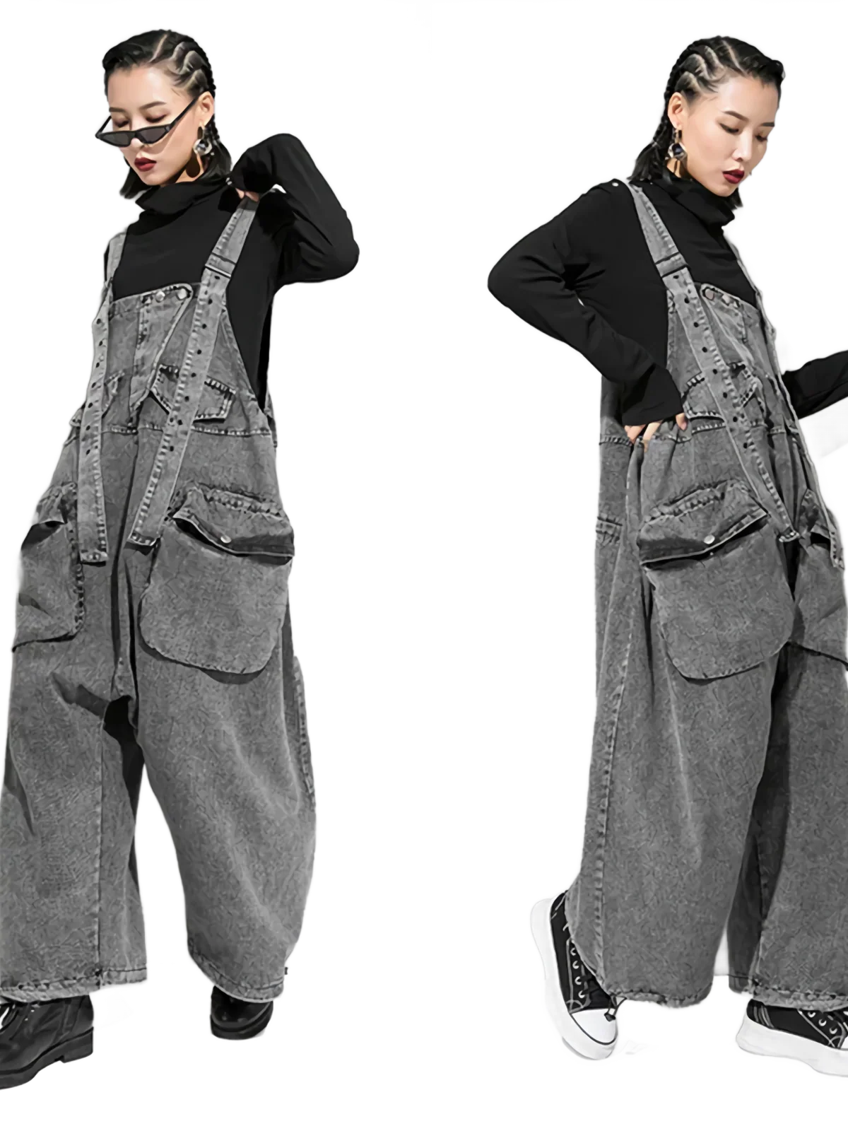 Oversized Wide-Leg Denim Overalls - Image 4