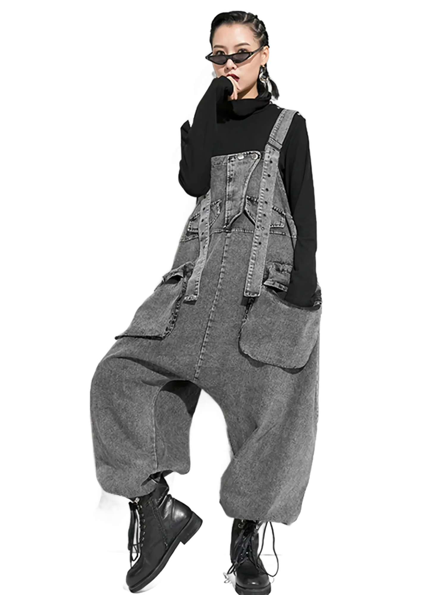 Oversized Wide-Leg Denim Overalls - Image 5