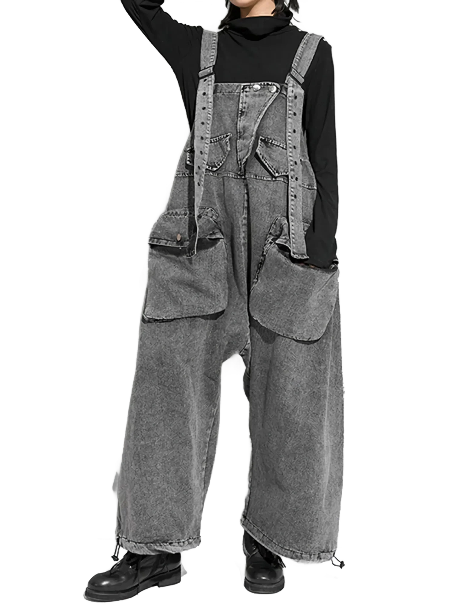 Oversized Wide-Leg Denim Overalls - Image 7