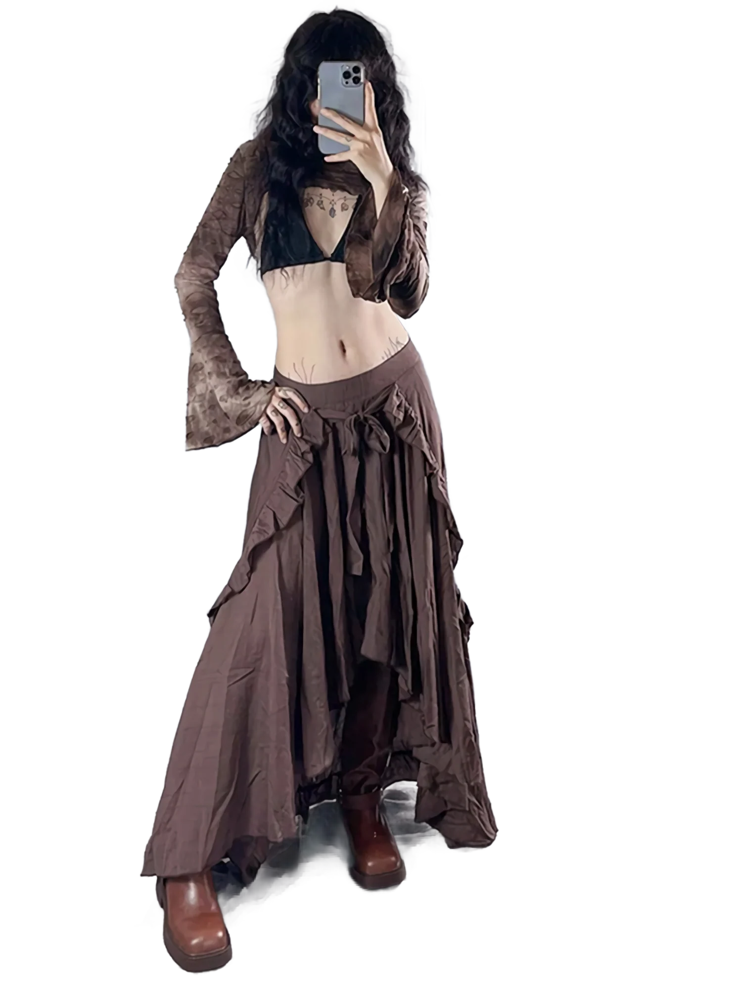 Pastel Earth Tone Cascading Maxi Skirt