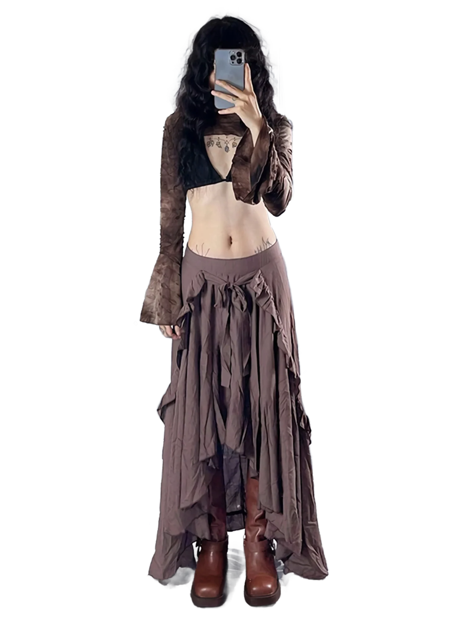 Pastel Earth Tone Cascading Maxi Skirt - Image 3